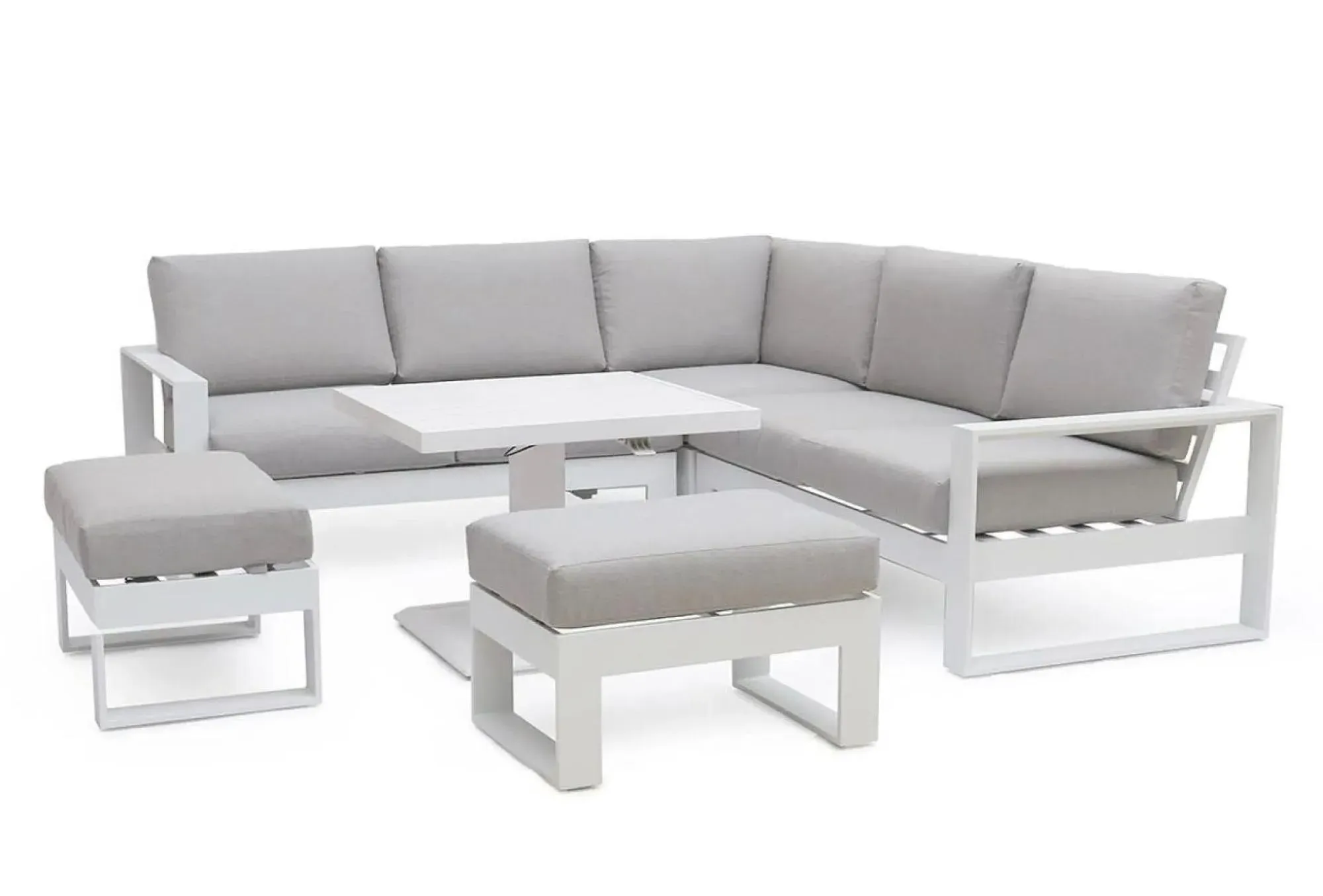 Amalfi Square Corner Garden Dining Set with Footstools - White