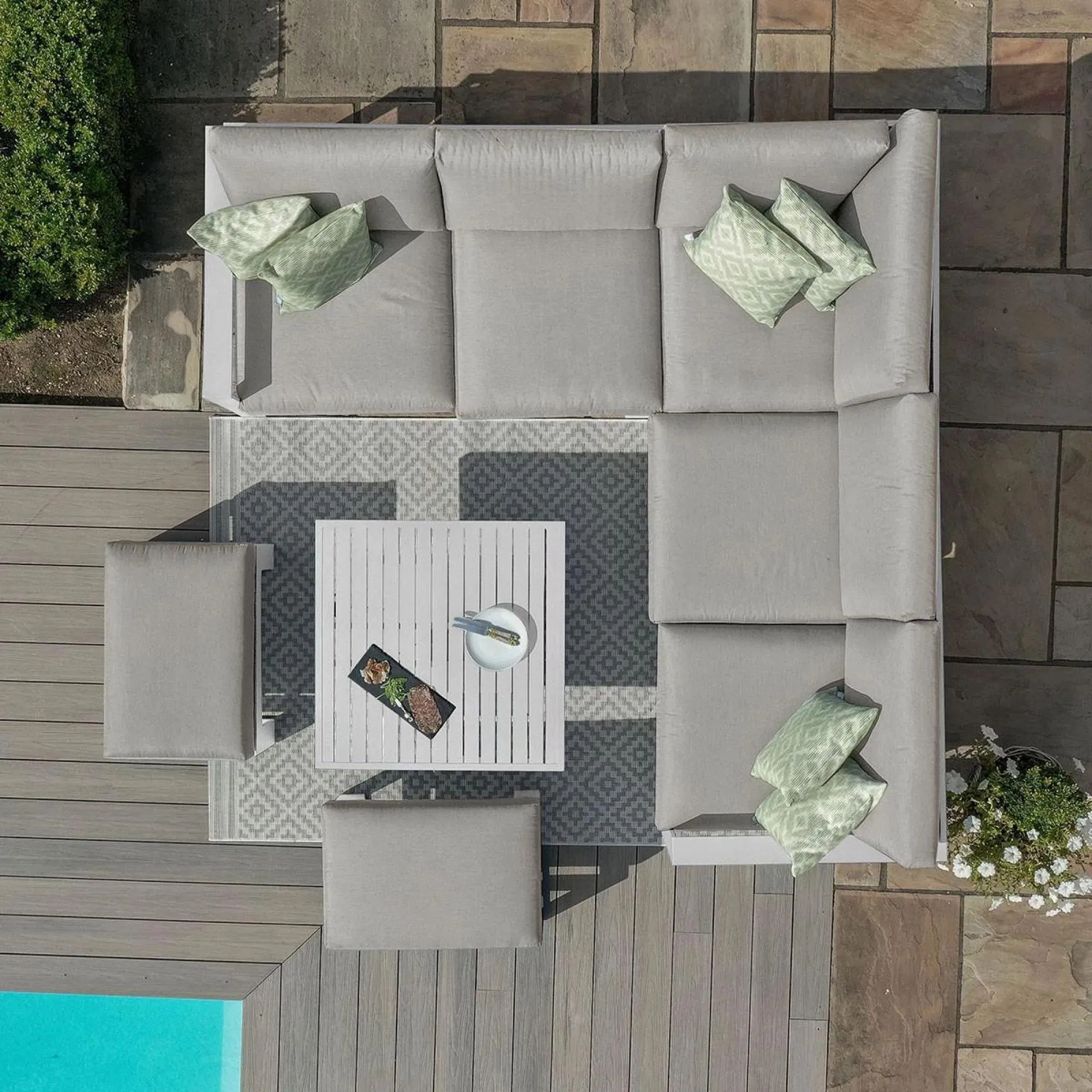 Amalfi Square Corner Garden Dining Set with Footstools - White