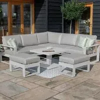 Amalfi Square Corner Garden Dining Set with Footstools - White