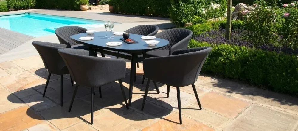 Ambition 6-Seater Oval Garden Dining Set - Charcoal