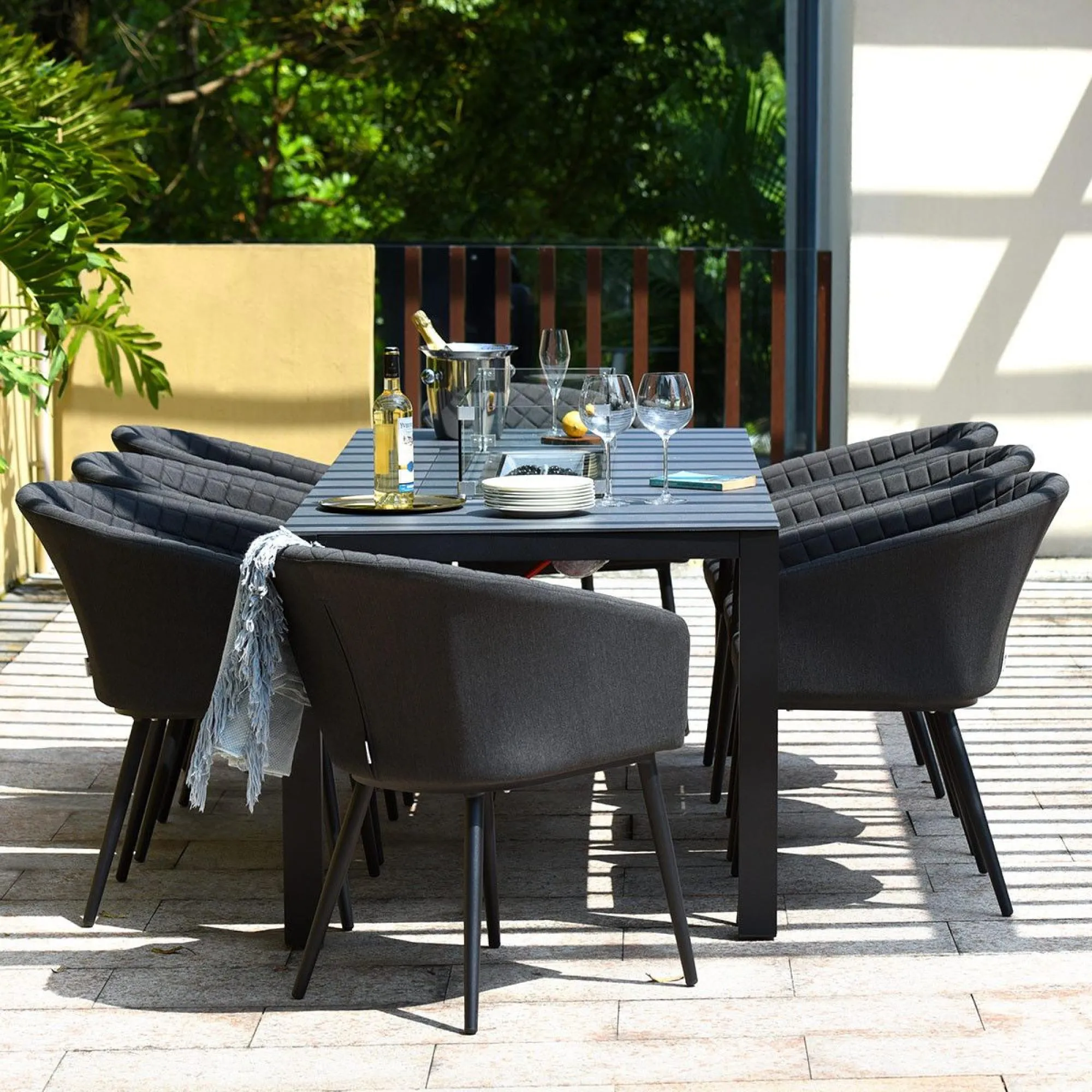 Ambition 8-Seater Dining Set with Fire Pit - Charcoal, Aluminium