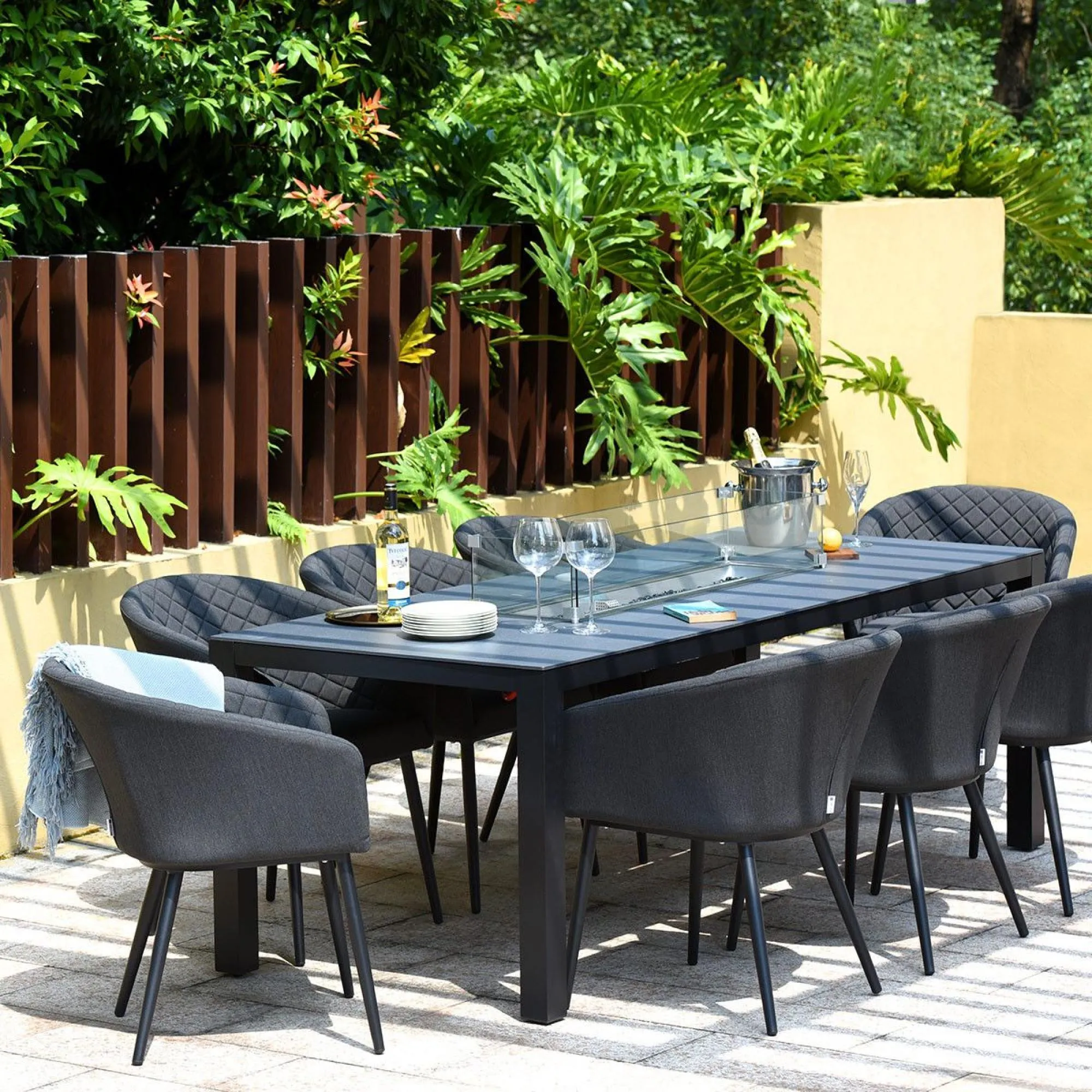 Ambition 8-Seater Dining Set with Fire Pit - Charcoal, Aluminium