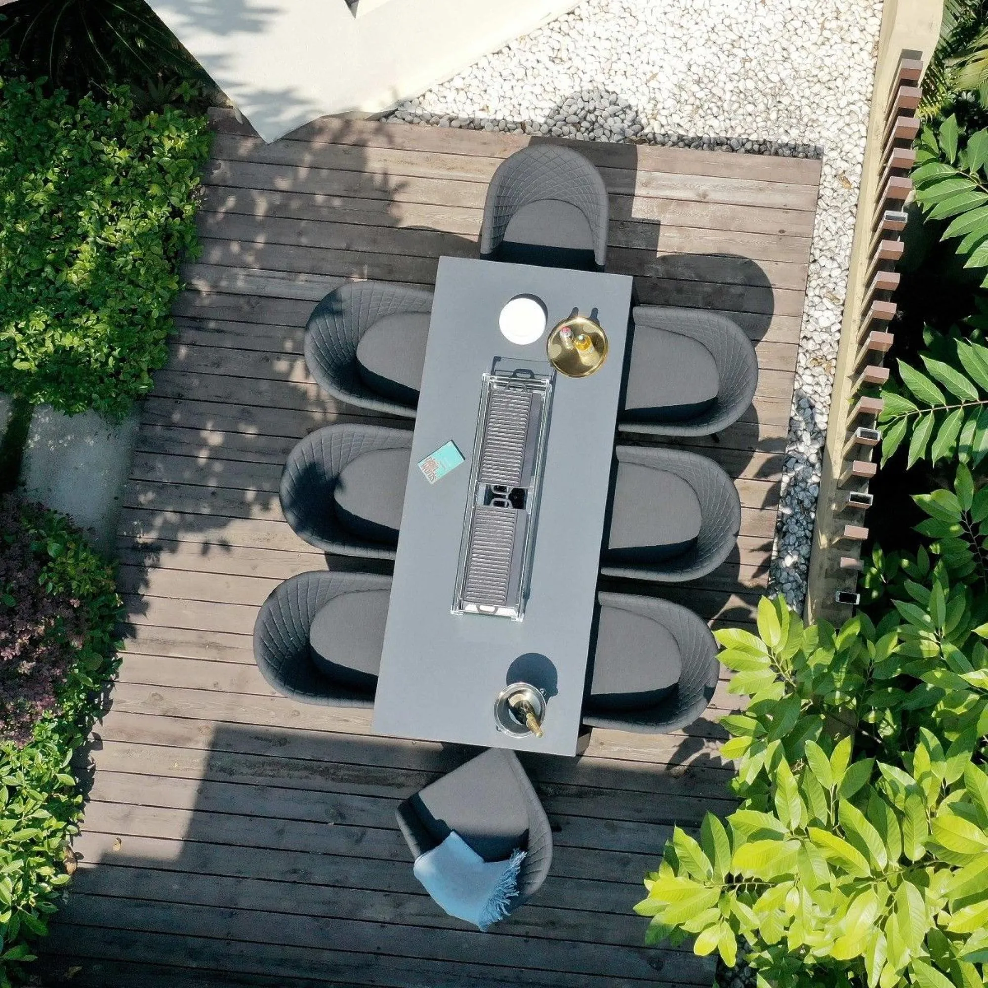 Ambition 8-Seater Dining Set with Fire Pit - Charcoal, Aluminium