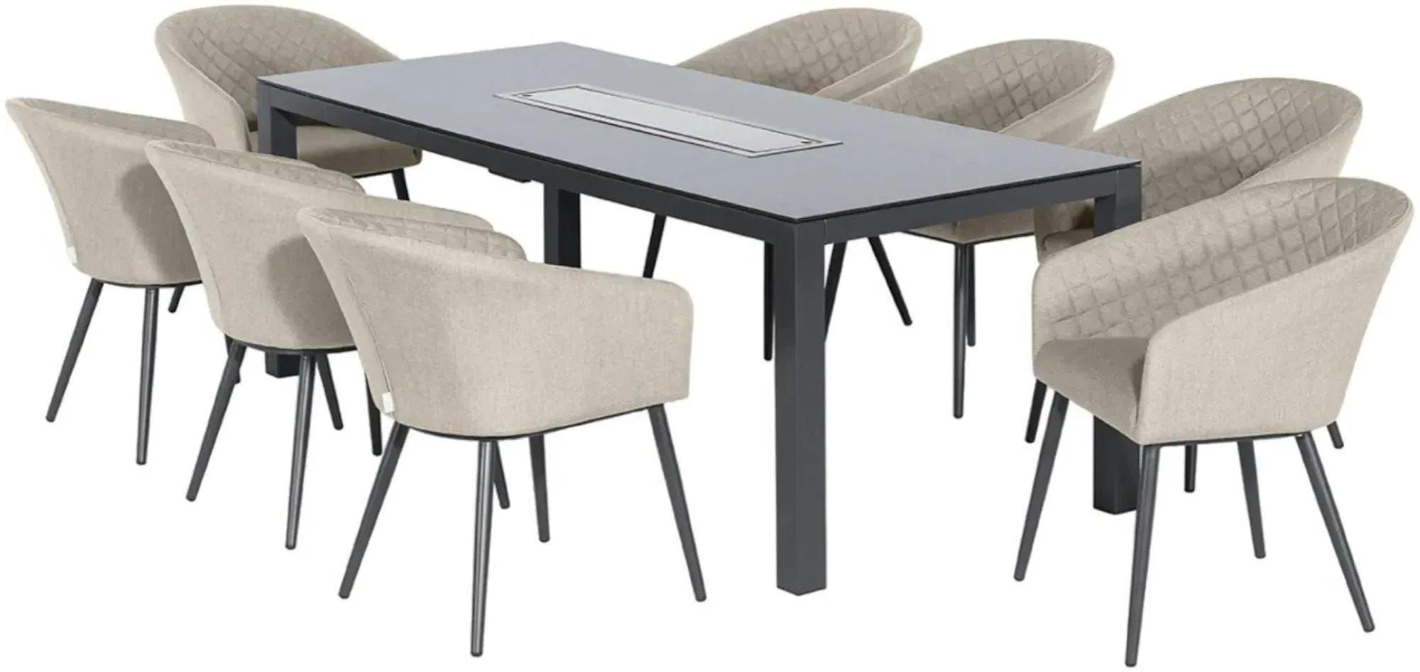 Ambition 8-Seater Dining Set with Fire Pit - Oatmeal, Aluminium
