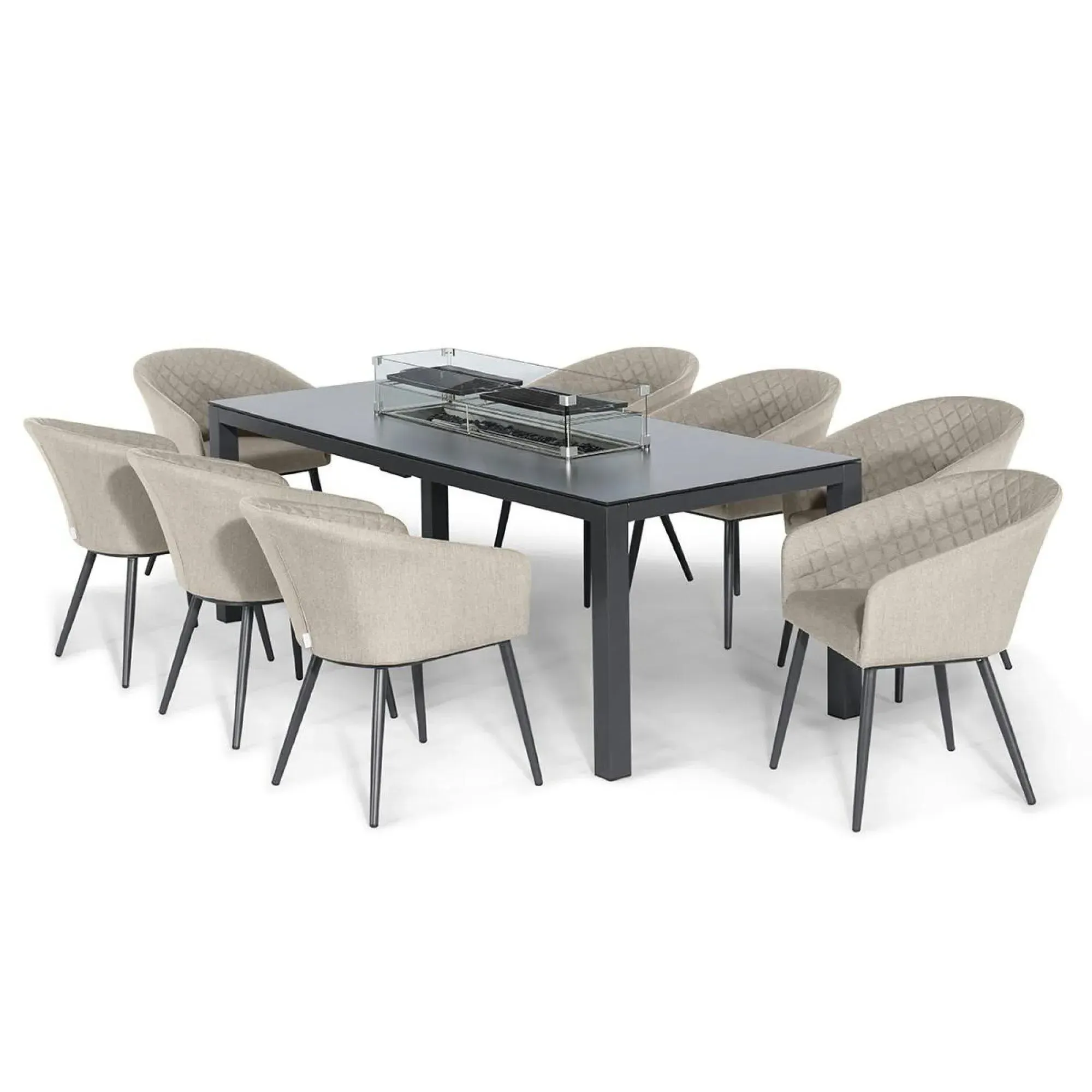 Ambition 8-Seater Dining Set with Fire Pit - Oatmeal, Aluminium