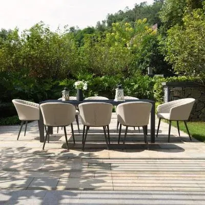 Ambition 8-Seater Dining Set with Fire Pit - Oatmeal, Aluminium