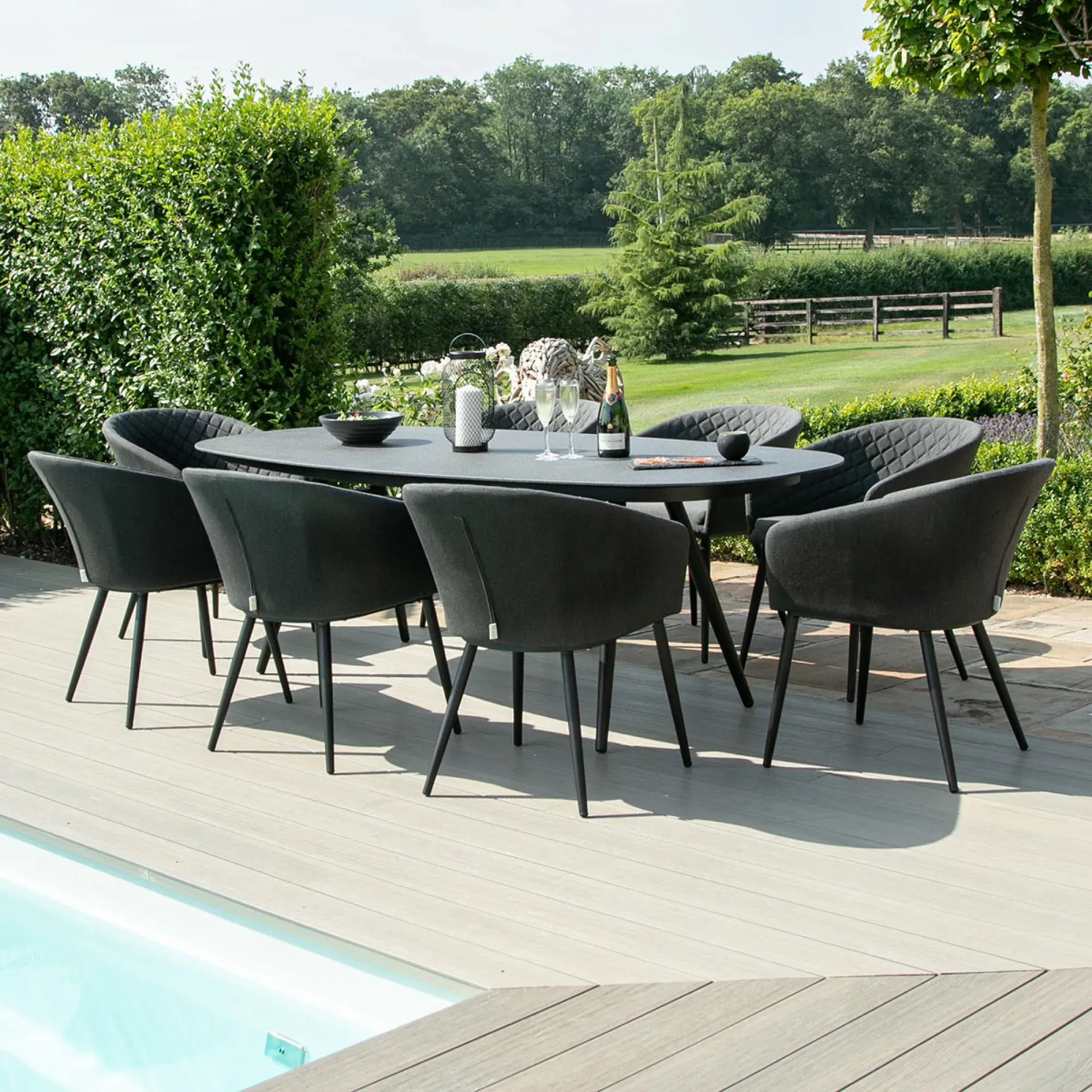 Ambition 8-Seater Oval Dining Set - Charcoal