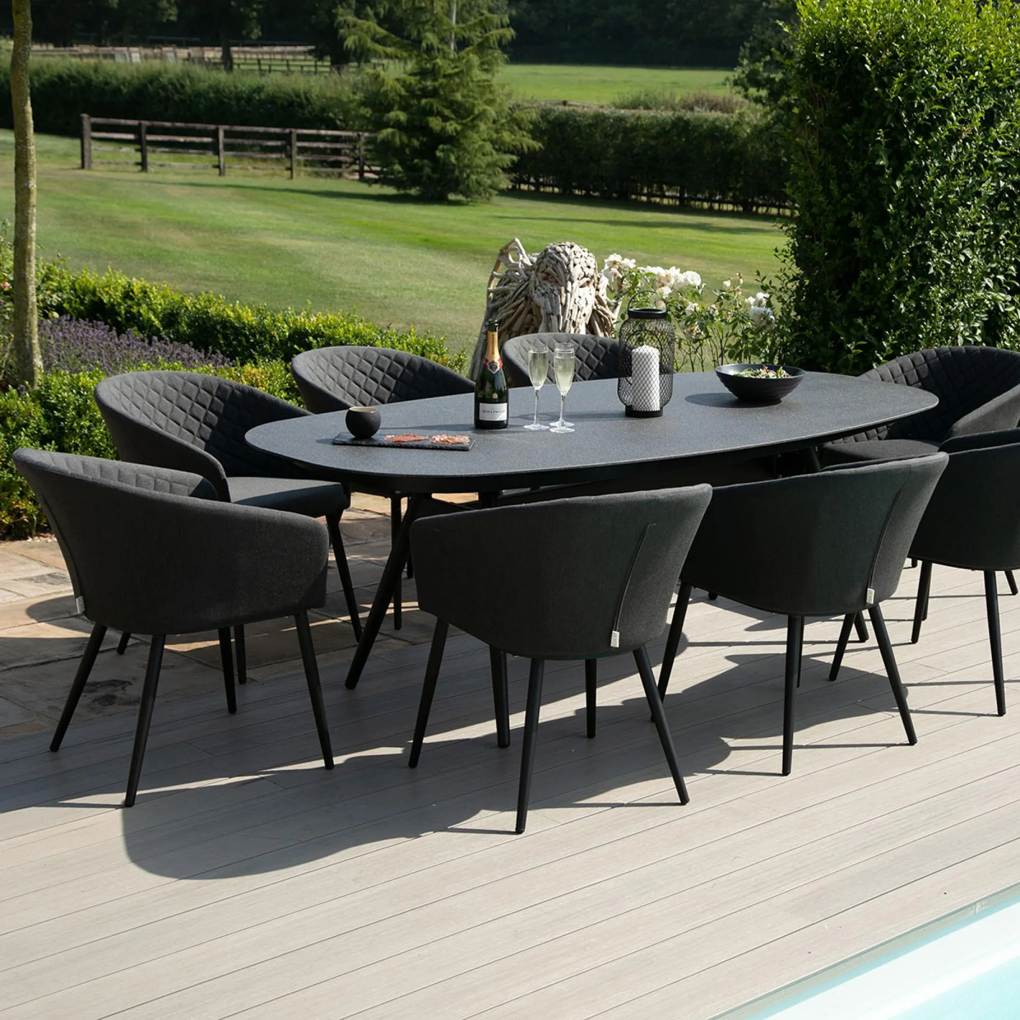 Ambition 8-Seater Oval Dining Set - Charcoal