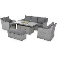 Ascot 3-Seater Sofa Fire Pit Dining Set - Grey, Rattan