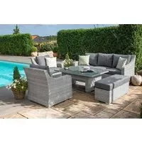 Ascot 3-Seater Sofa Rising Table Dining Set - Grey, Rattan