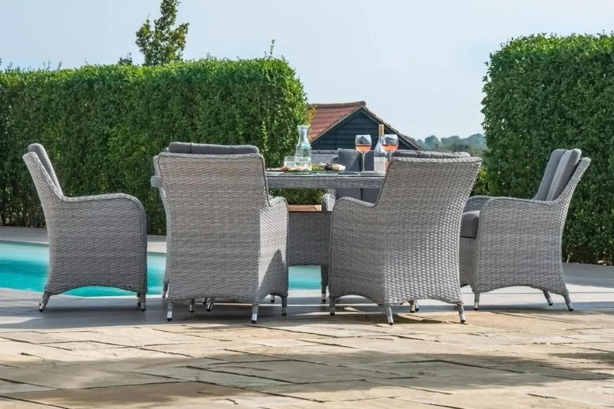 Ascot 6-Seater Oval Dining Set with Lazy Susan - Grey, Rattan