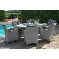 Ascot 6-Seater Oval Dining Set with Lazy Susan - Grey, Rattan