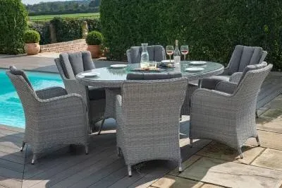 Ascot 6-Seater Oval Dining Set with Lazy Susan - Grey, Rattan