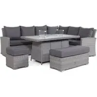 Ascot Corner Fire Pit Dining Set - Grey, Rattan