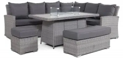 Ascot Corner Fire Pit Dining Set - Grey, Rattan