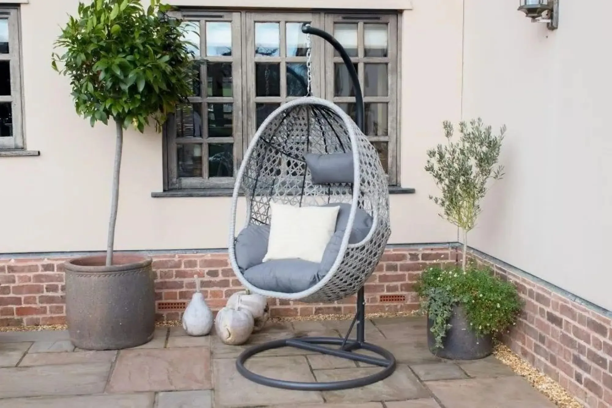 Ascot Hanging Chair - Grey, Rattan