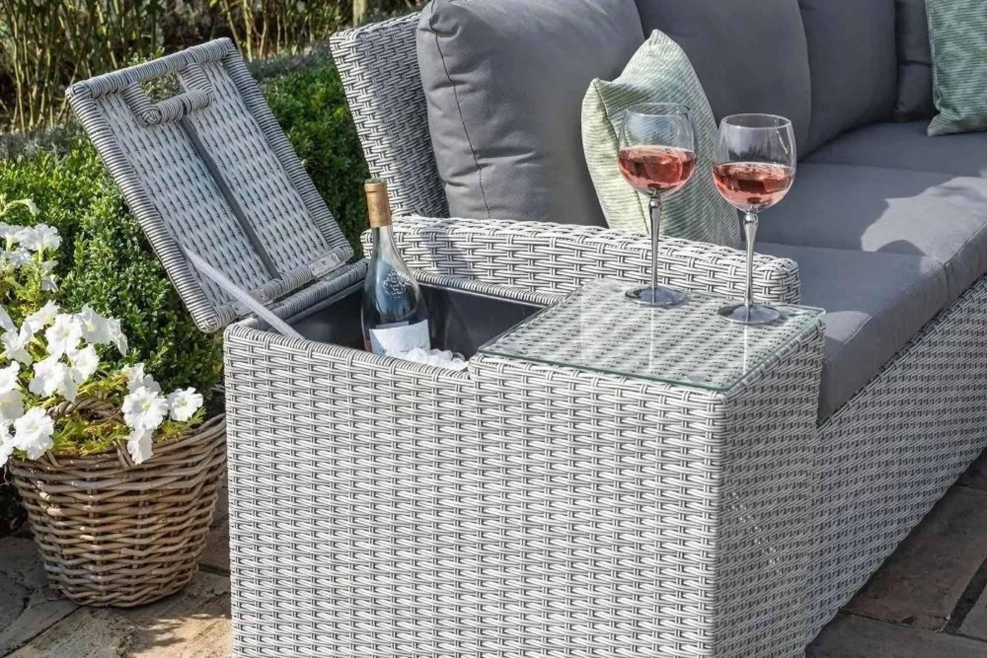 Ascot Ice Bucket Garden Side Table - Grey, Rattan