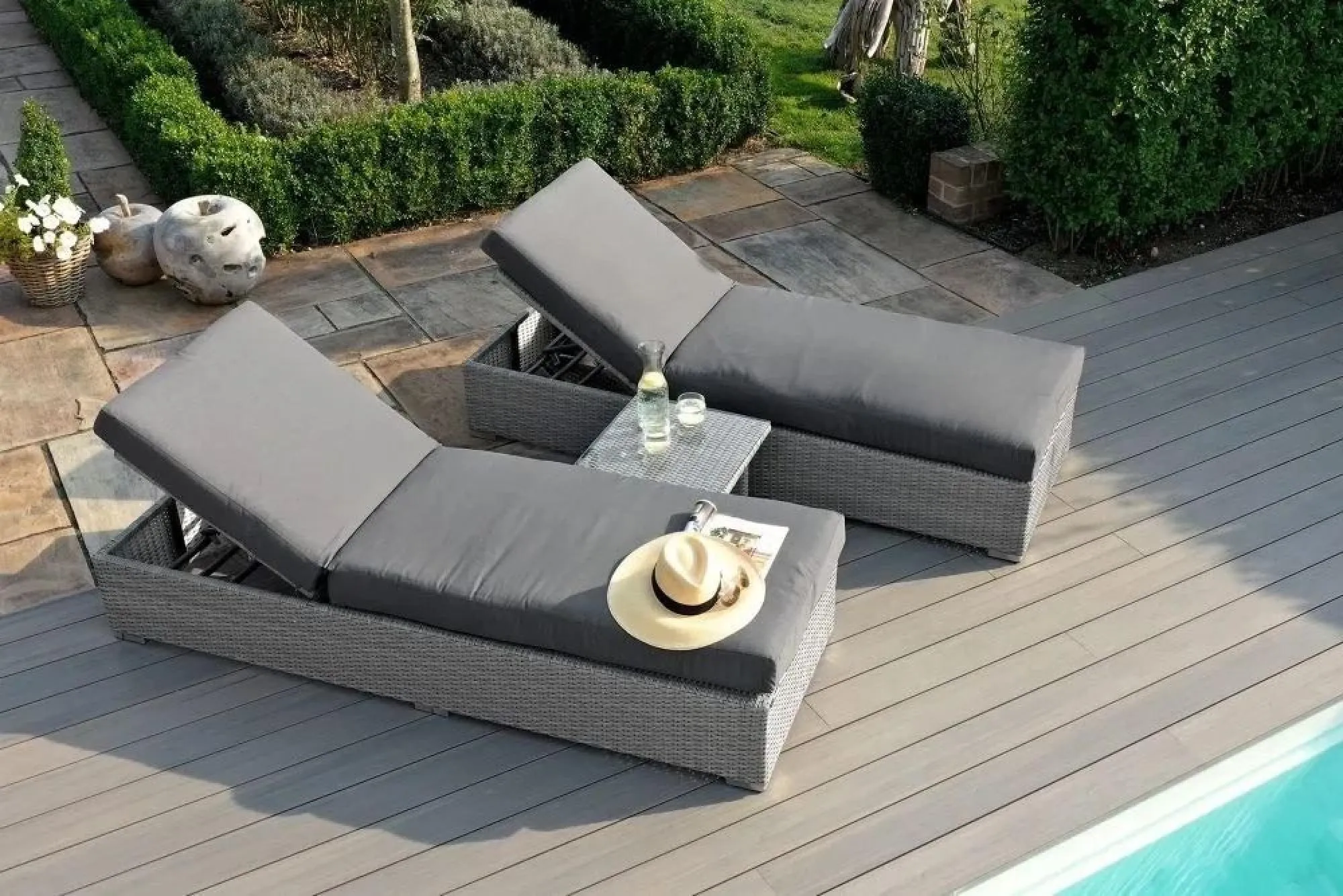 Ascot Sun Lounger Set - Grey, Rattan