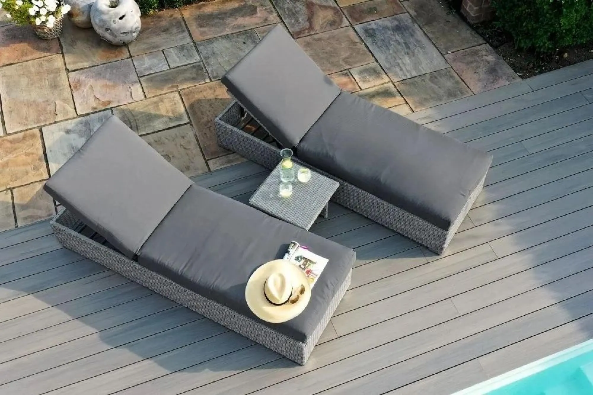 Ascot Sun Lounger Set - Grey, Rattan