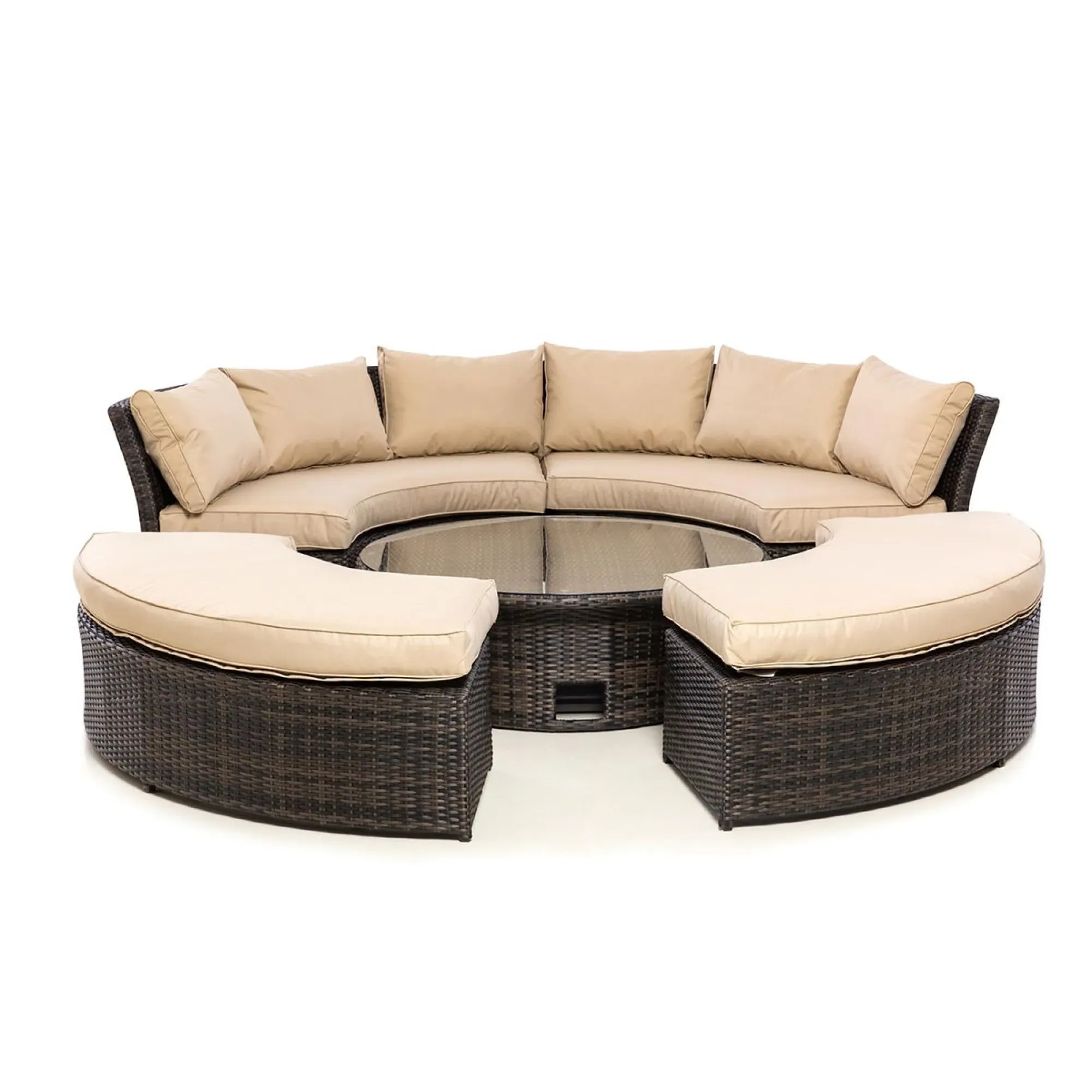 Chelsea Round Rising Table Garden Suite - Brown, Rattan