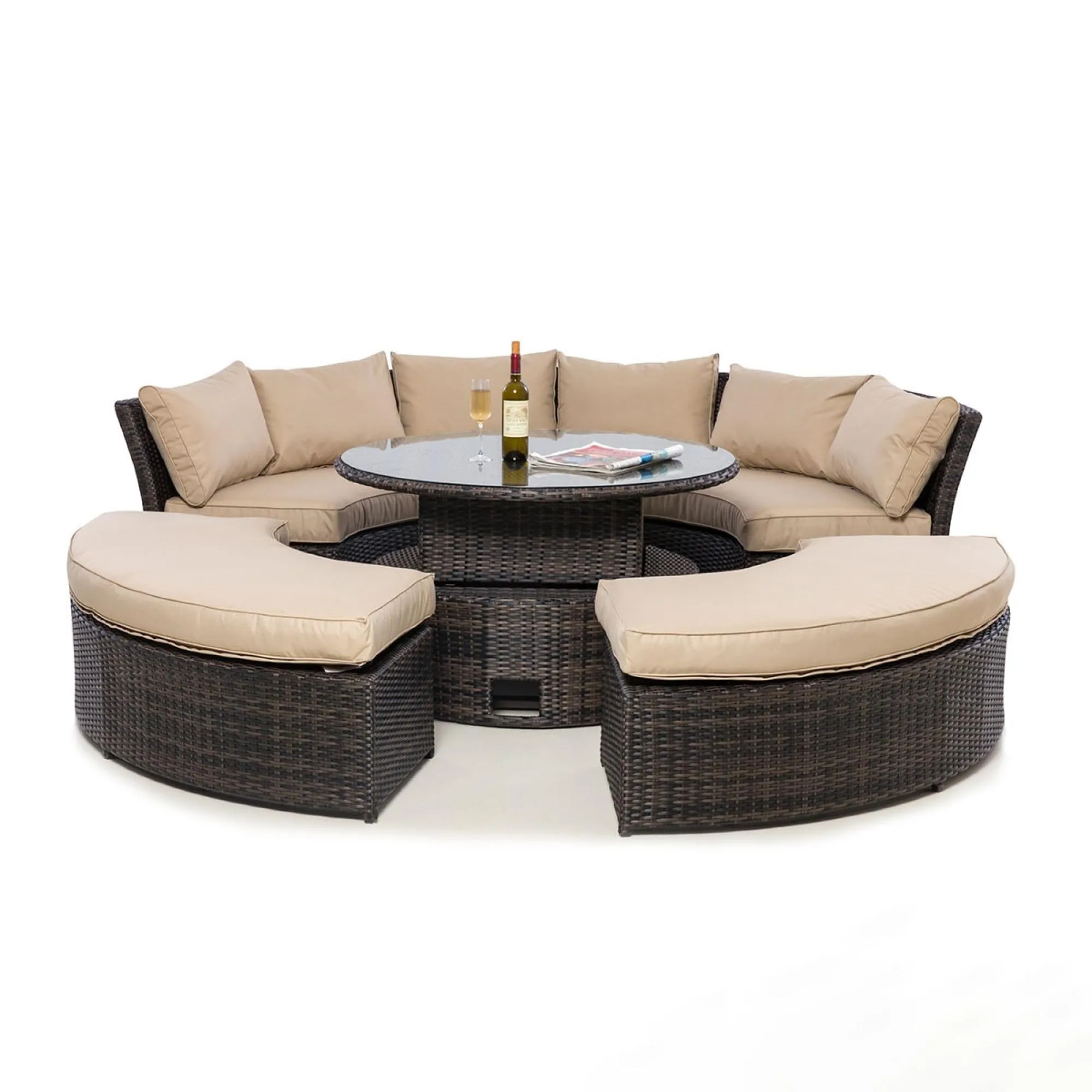 Chelsea Round Rising Table Garden Suite - Brown, Rattan