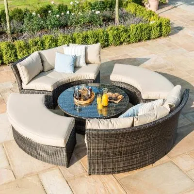 Chelsea Round Rising Table Garden Suite - Brown, Rattan image