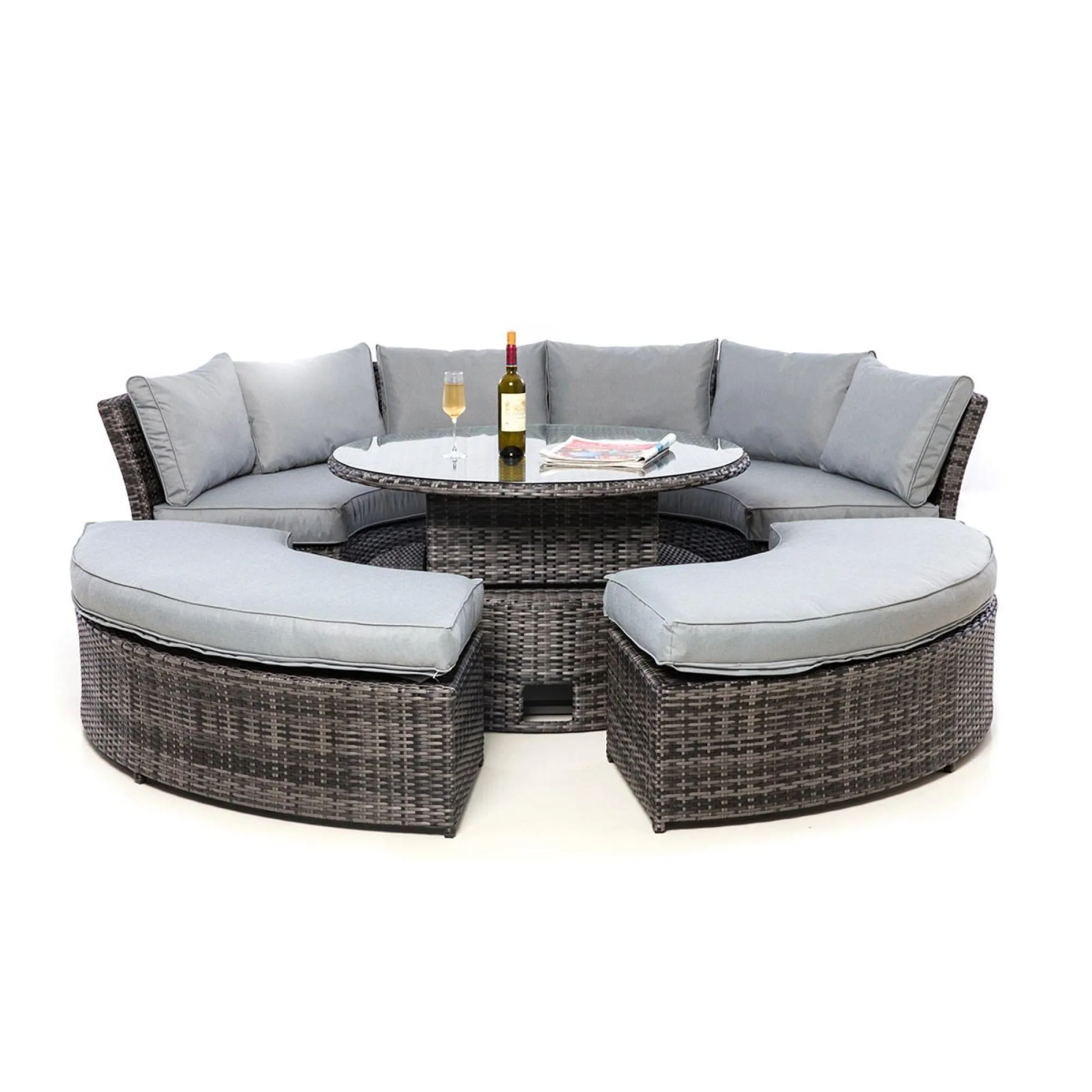 Chelsea Round Rising Table Garden Suite - Grey, Rattan