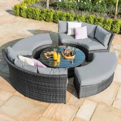 Chelsea Round Rising Table Garden Suite - Grey, Rattan