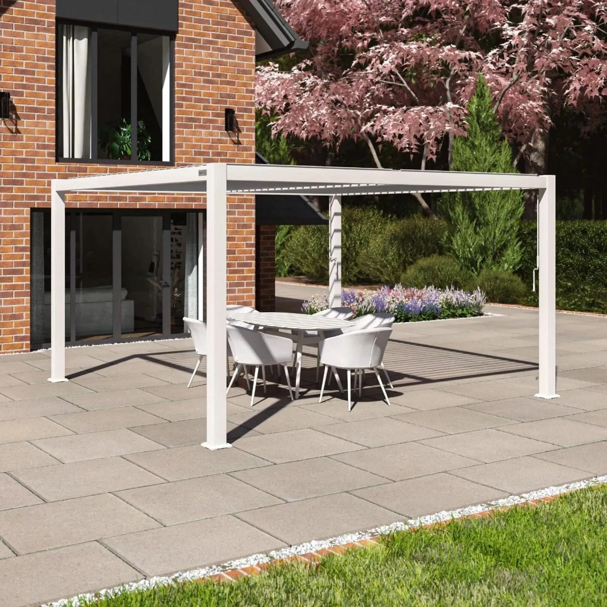 Como Square Outdoor Pergola - White, Aluminium