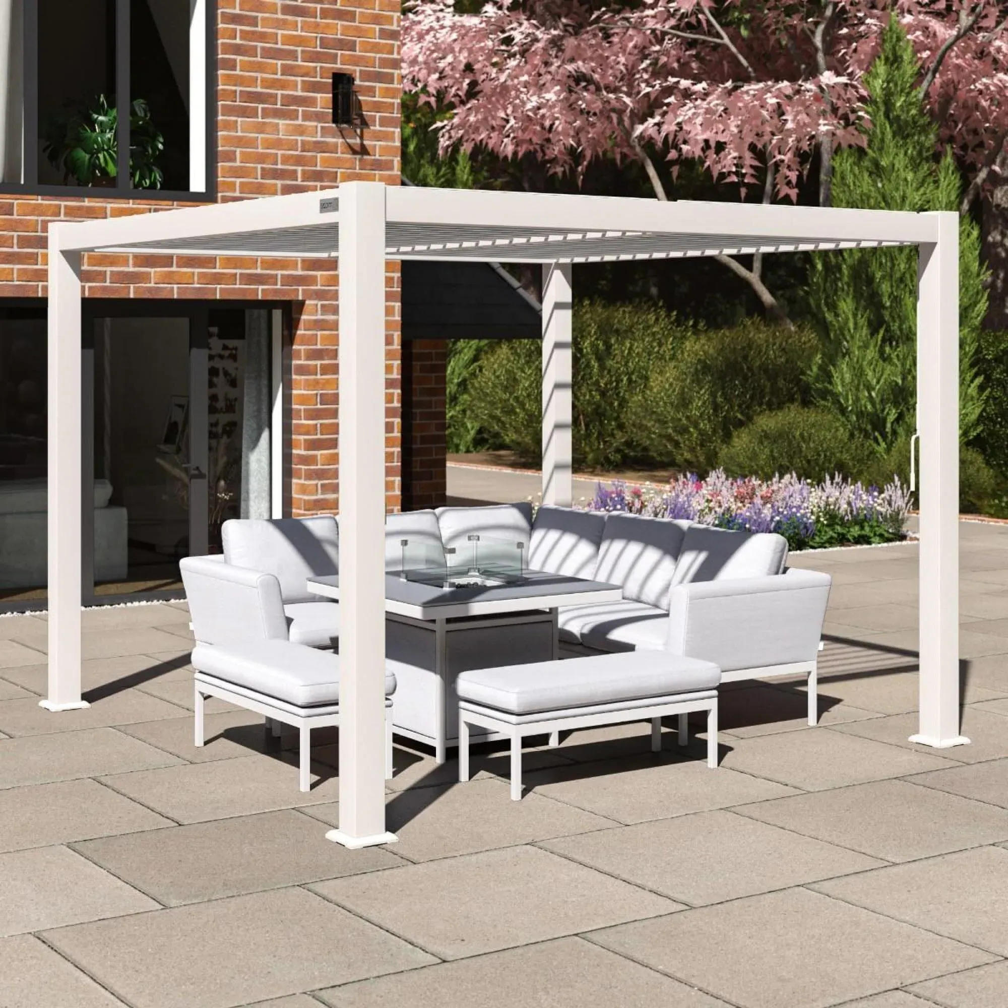 Como Square Outdoor Pergola - White, Aluminium