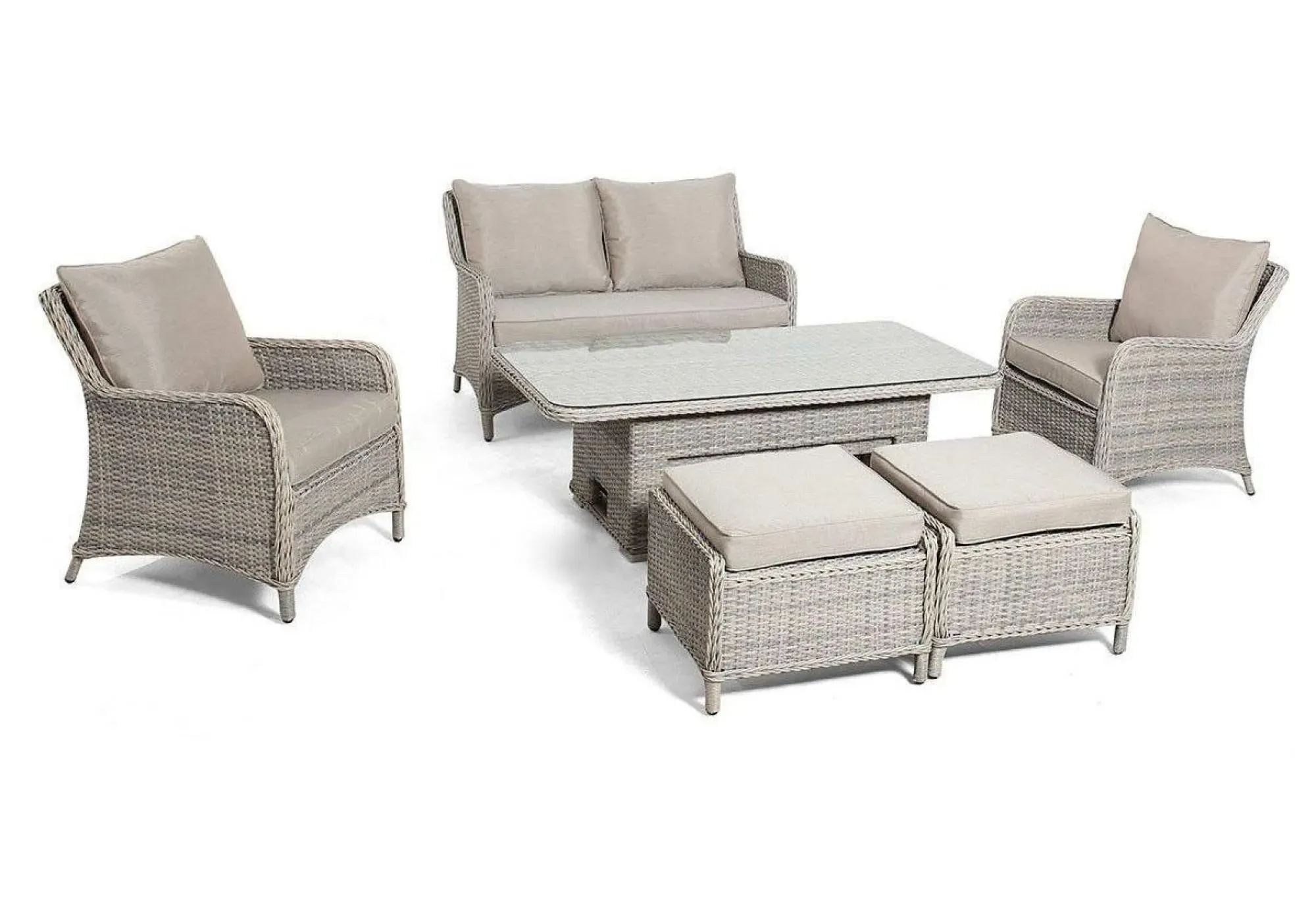 Cotswold 2-Seater Sofa Dining Set with Rising Table - Taupe, Rattan