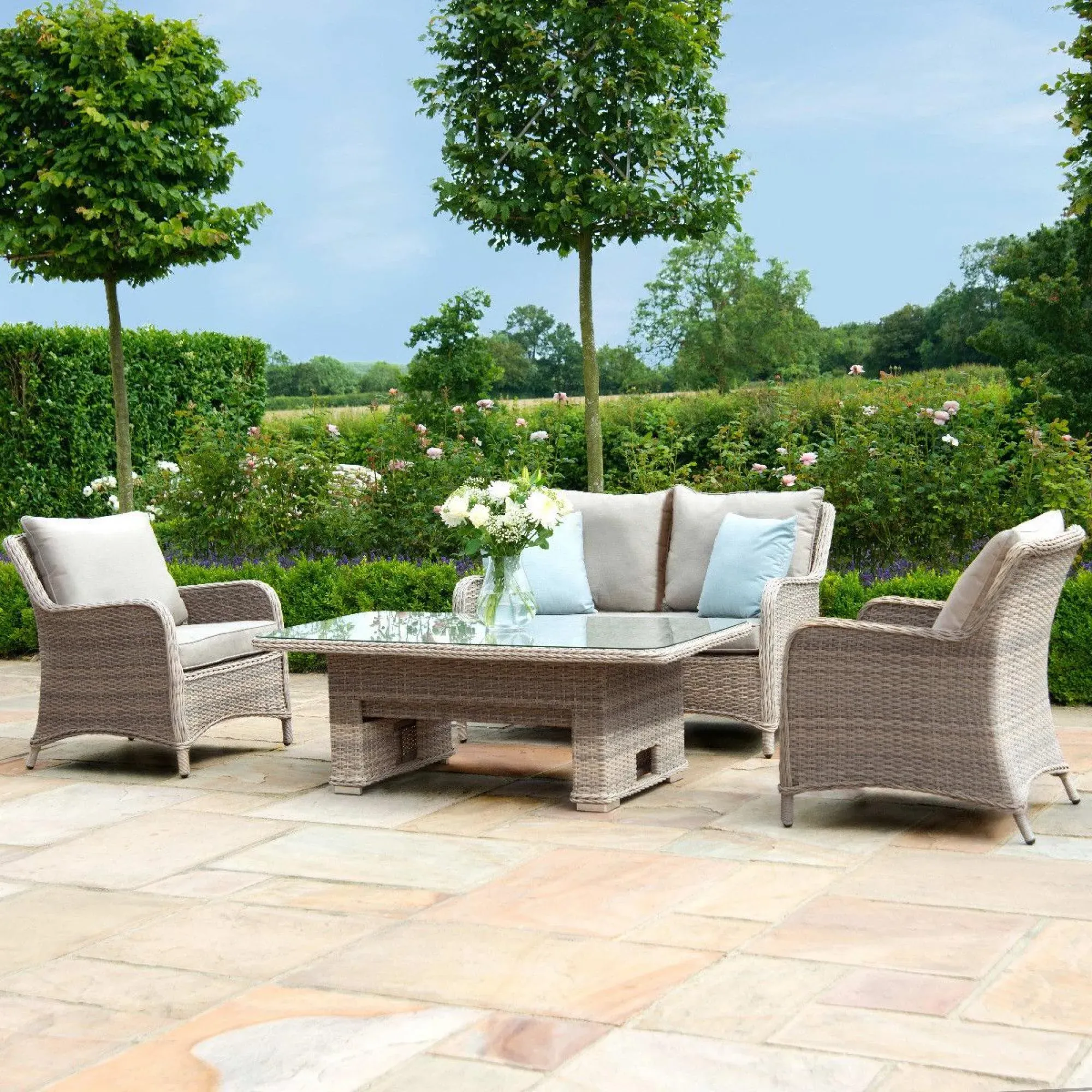 Cotswold 2-Seater Sofa Dining Set with Rising Table - Taupe, Rattan