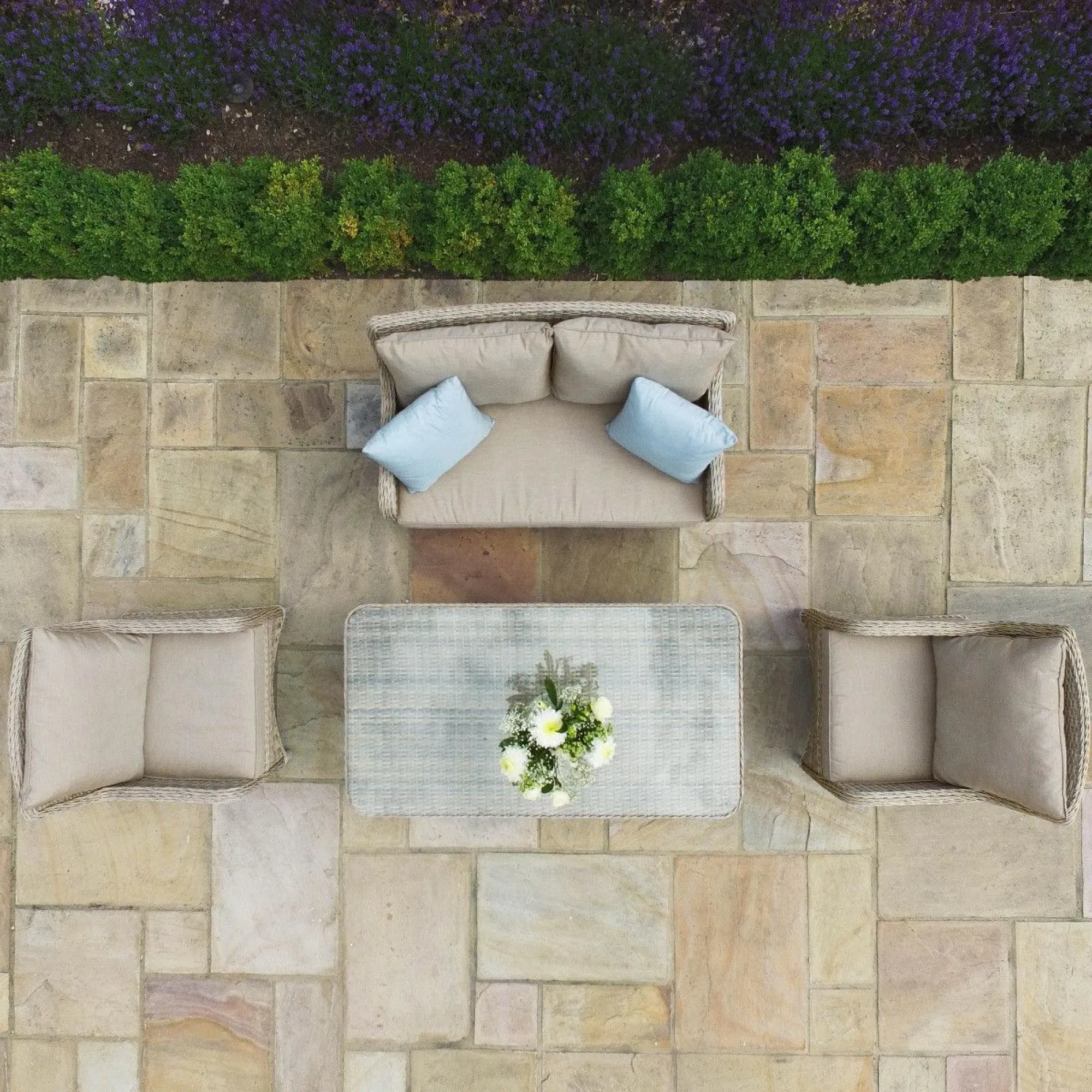 Cotswold 2-Seater Sofa Dining Set with Rising Table - Taupe, Rattan