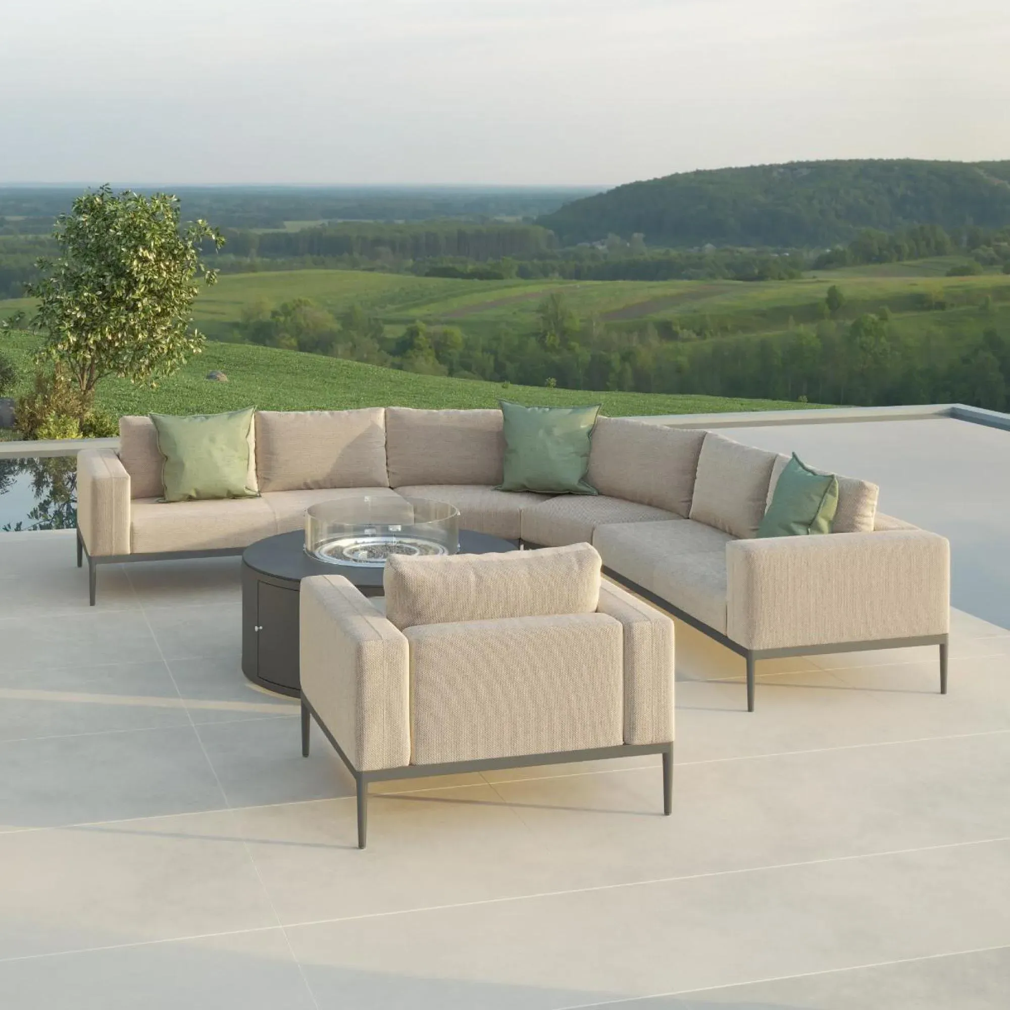 Eve Grande Corner Garden Sofa with Fire Pit Table - Oatmeal