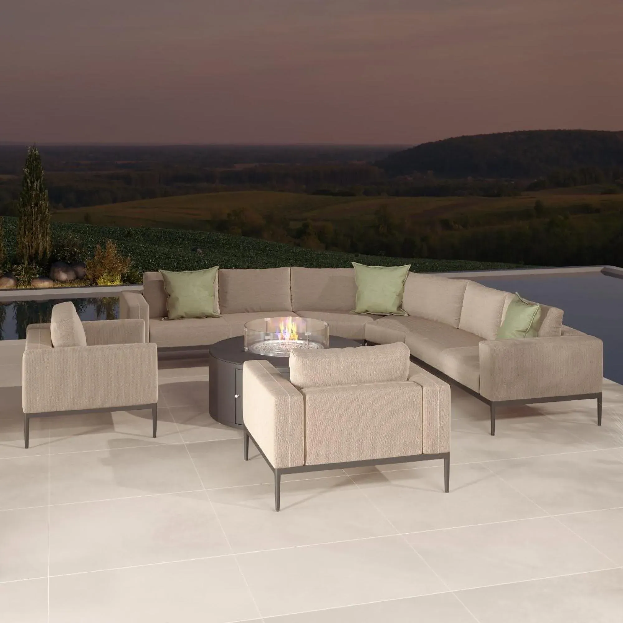 Eve Grande Corner Garden Sofa with Fire Pit Table - Oatmeal