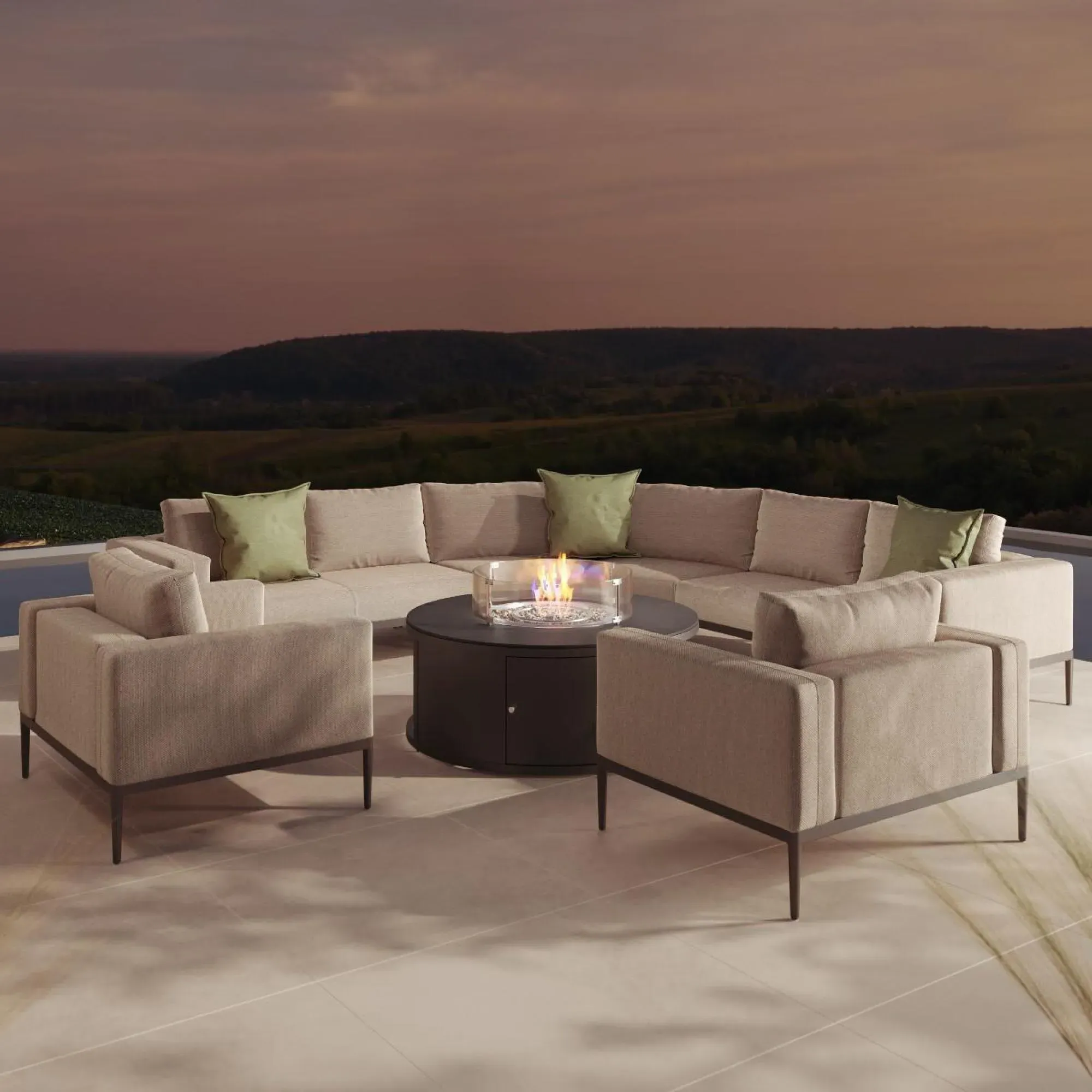 Eve Grande Corner Garden Sofa with Fire Pit Table - Oatmeal