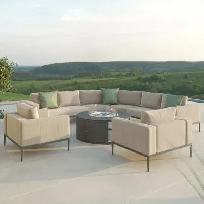 Eve Grande Corner Garden Sofa with Fire Pit Table - Oatmeal