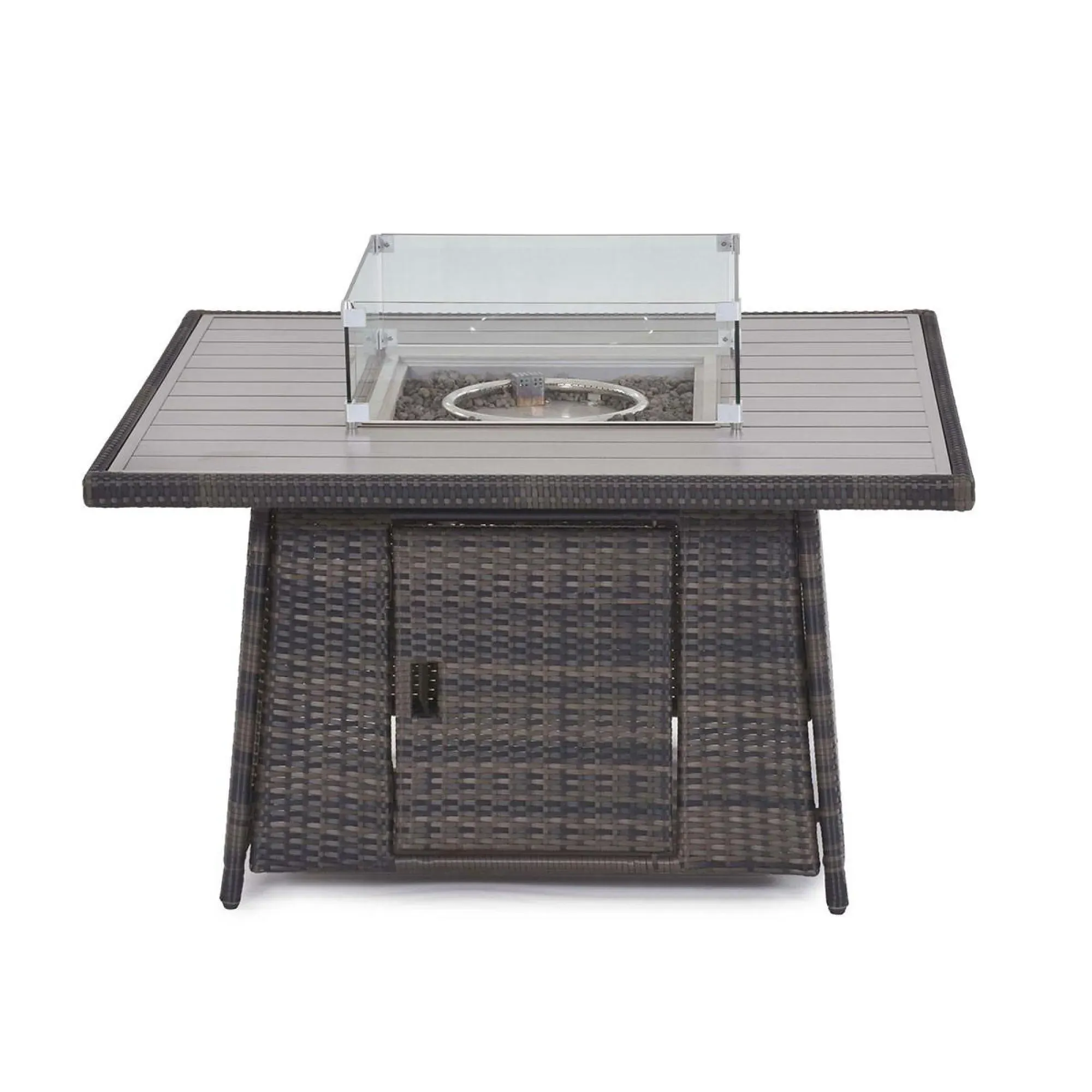 Kingston Square Corner Dining Set with Fire Pit Table - Brown