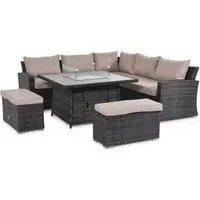 Kingston Square Corner Dining Set with Fire Pit Table - Brown
