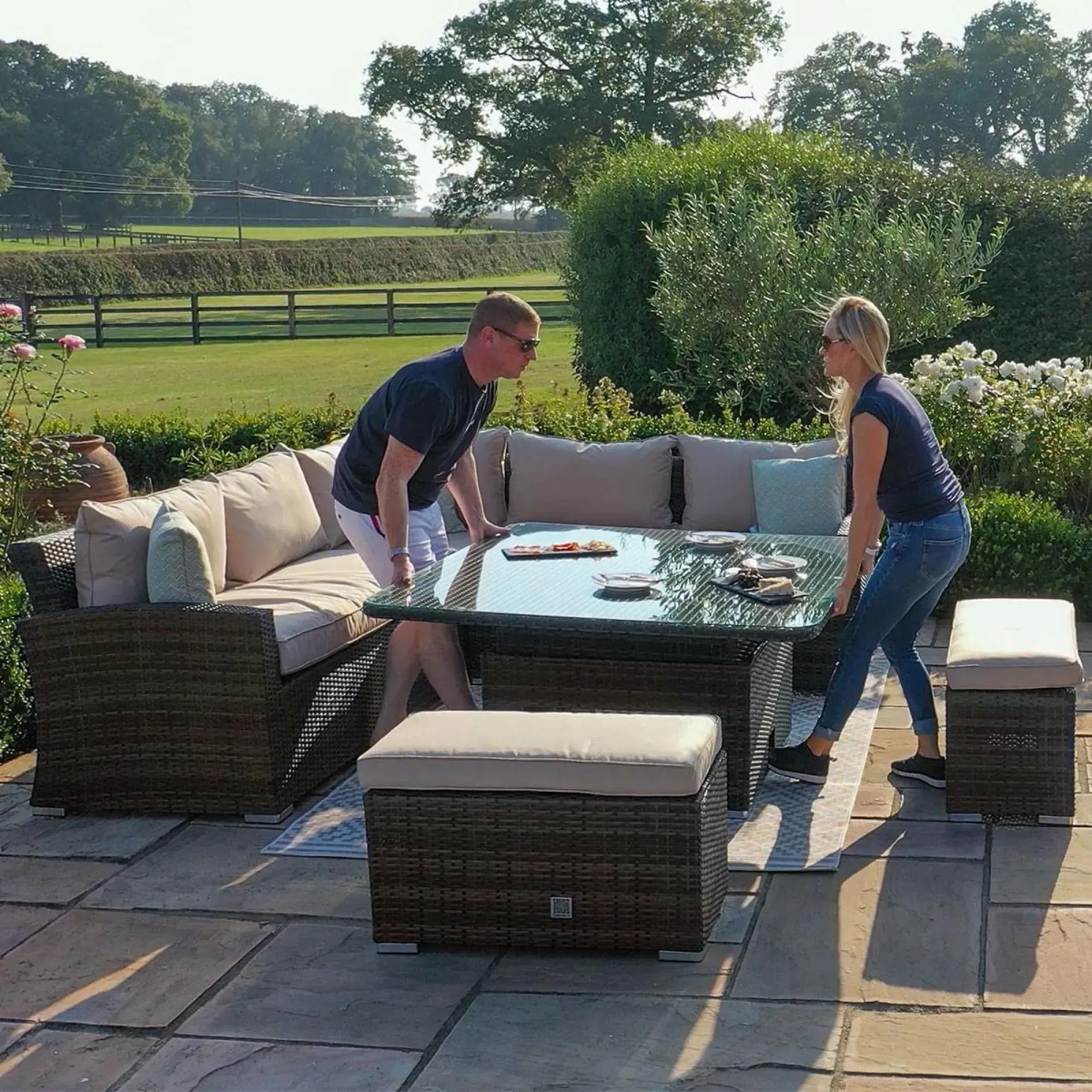 Kingston Square Corner Dining Set with Rising Table - Grey