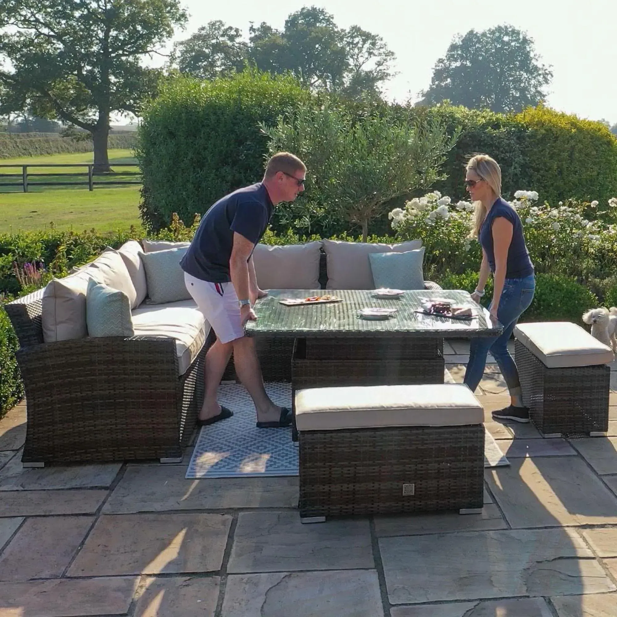 Kingston Square Corner Dining Set with Rising Table - Grey