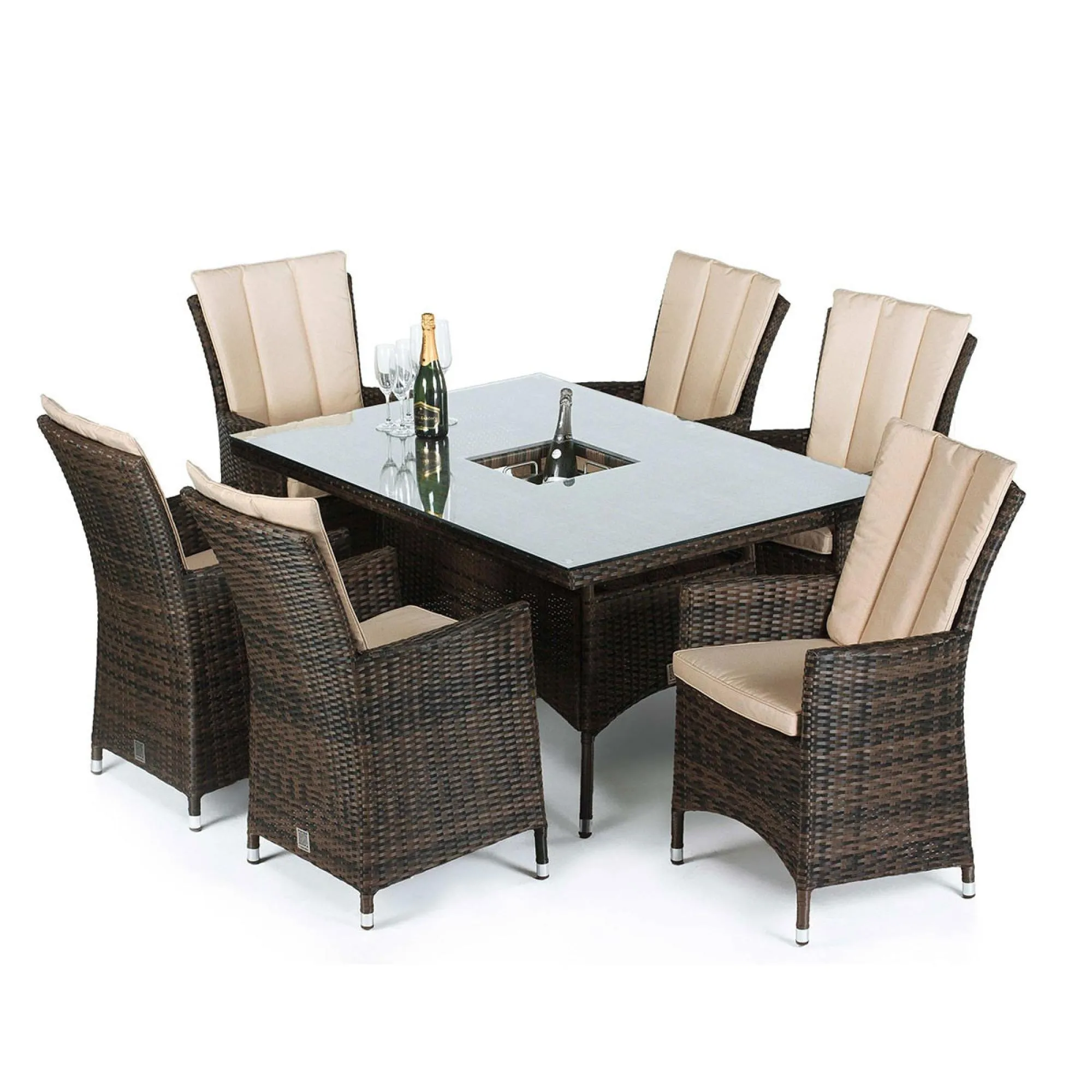 LA 6-Seater Dining Set with Ice Bucket - Brown, Rattan