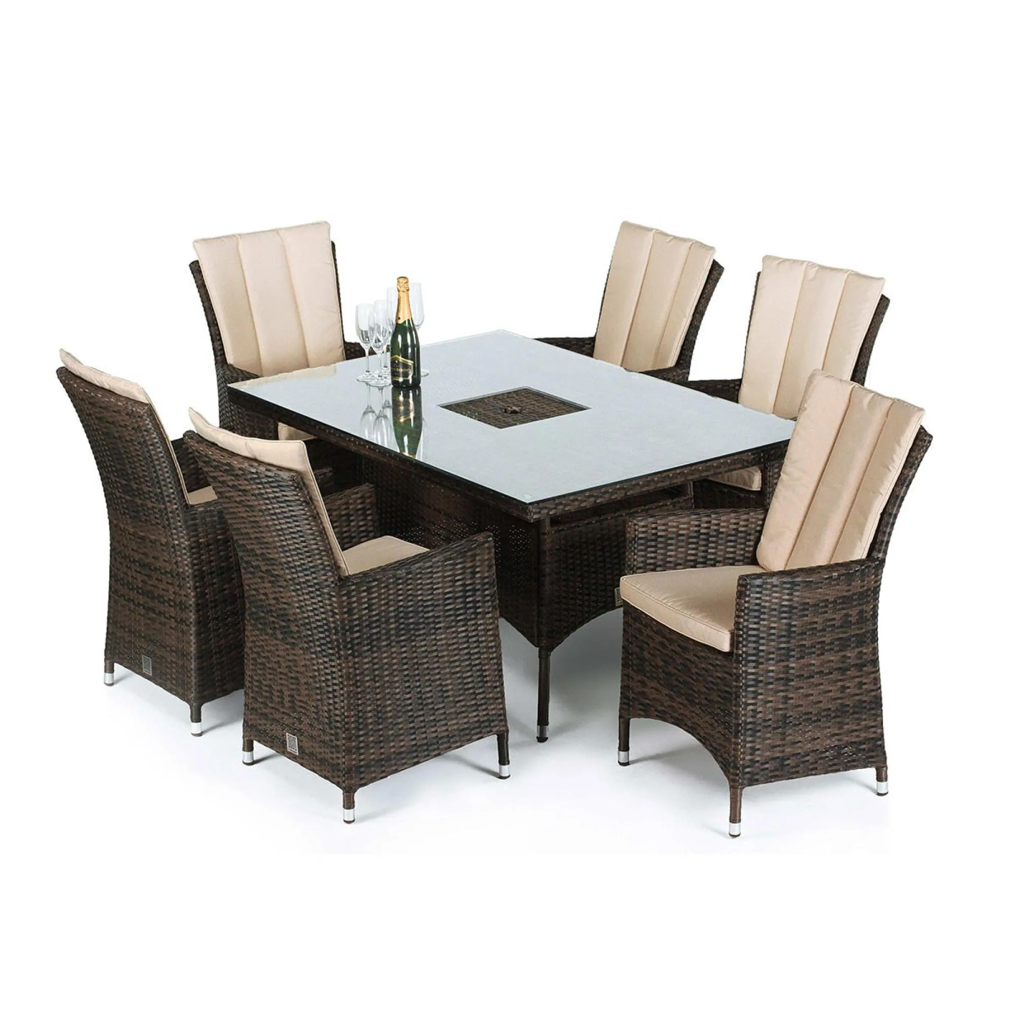 LA 6-Seater Dining Set with Ice Bucket - Brown, Rattan