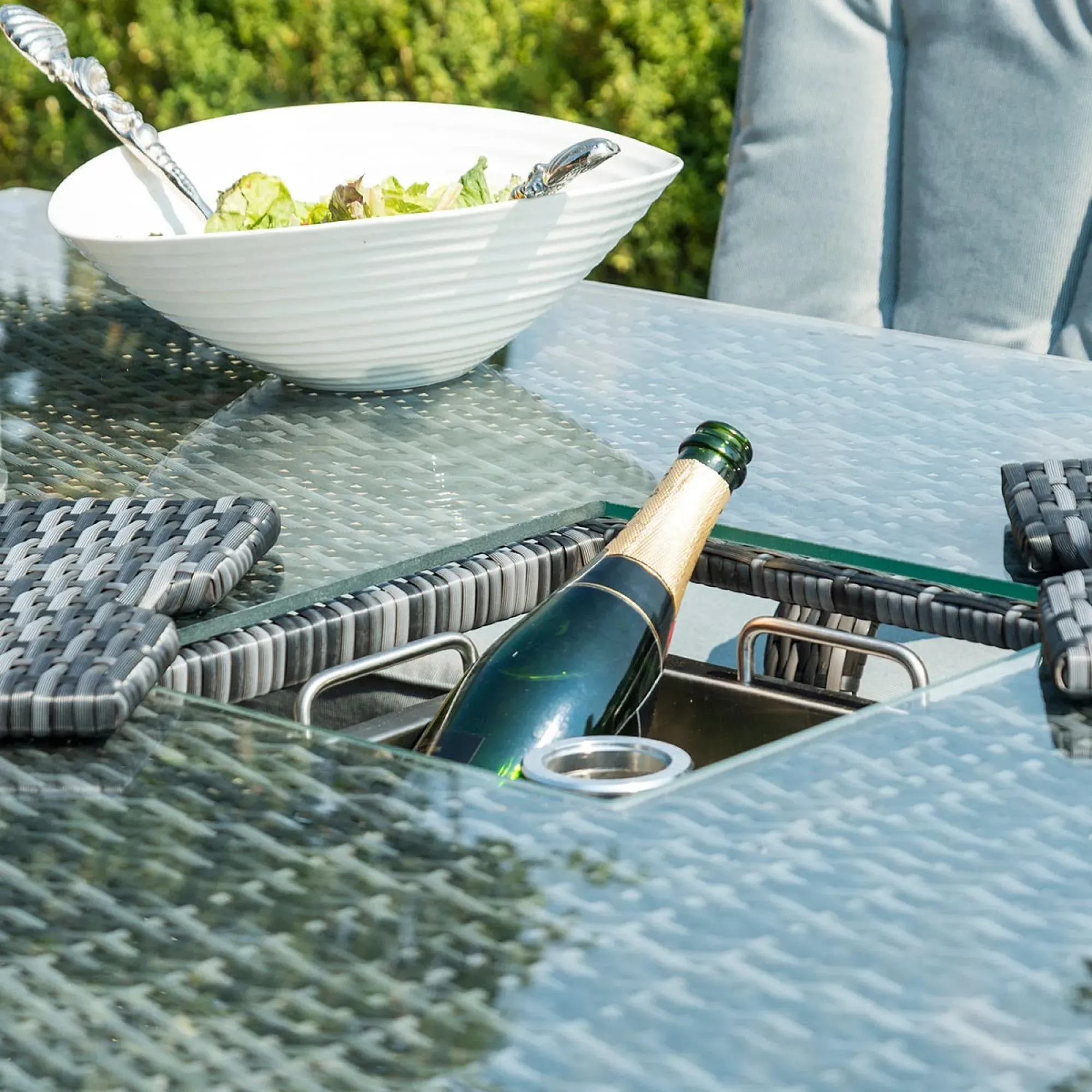 LA 6-Seater Dining Set with Ice Bucket - Grey, Rattan