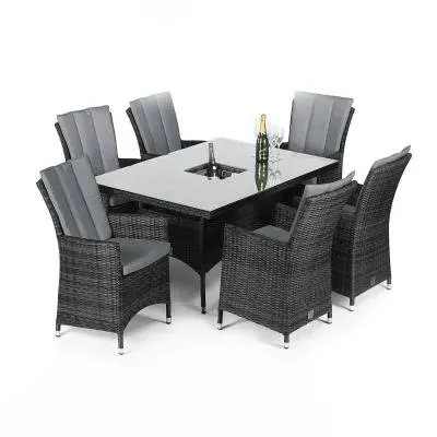 LA 6-Seater Dining Set with Ice Bucket - Grey, Rattan
