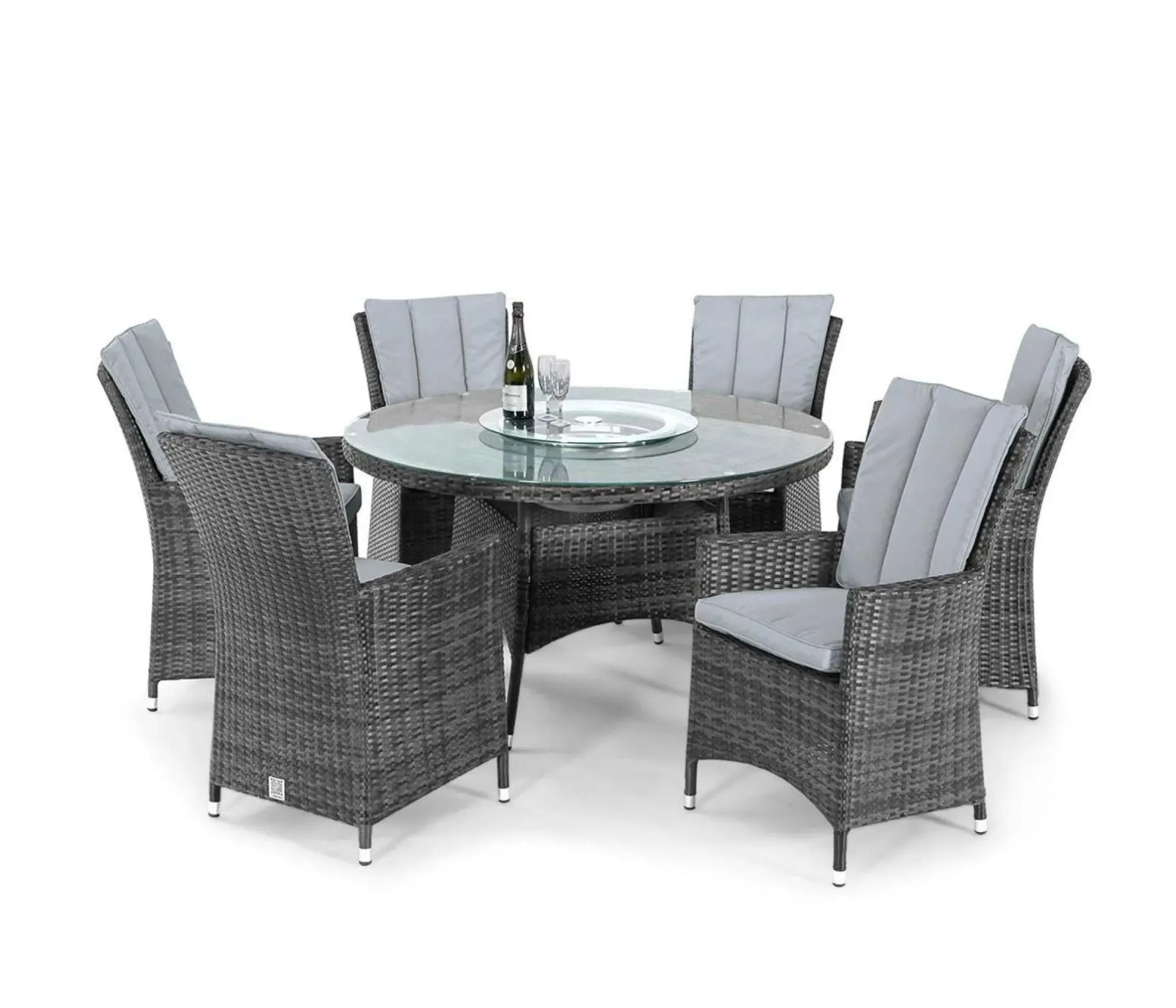 LA 6-Seater Round Dining Set with Ice Bucket - Grey, Rattan