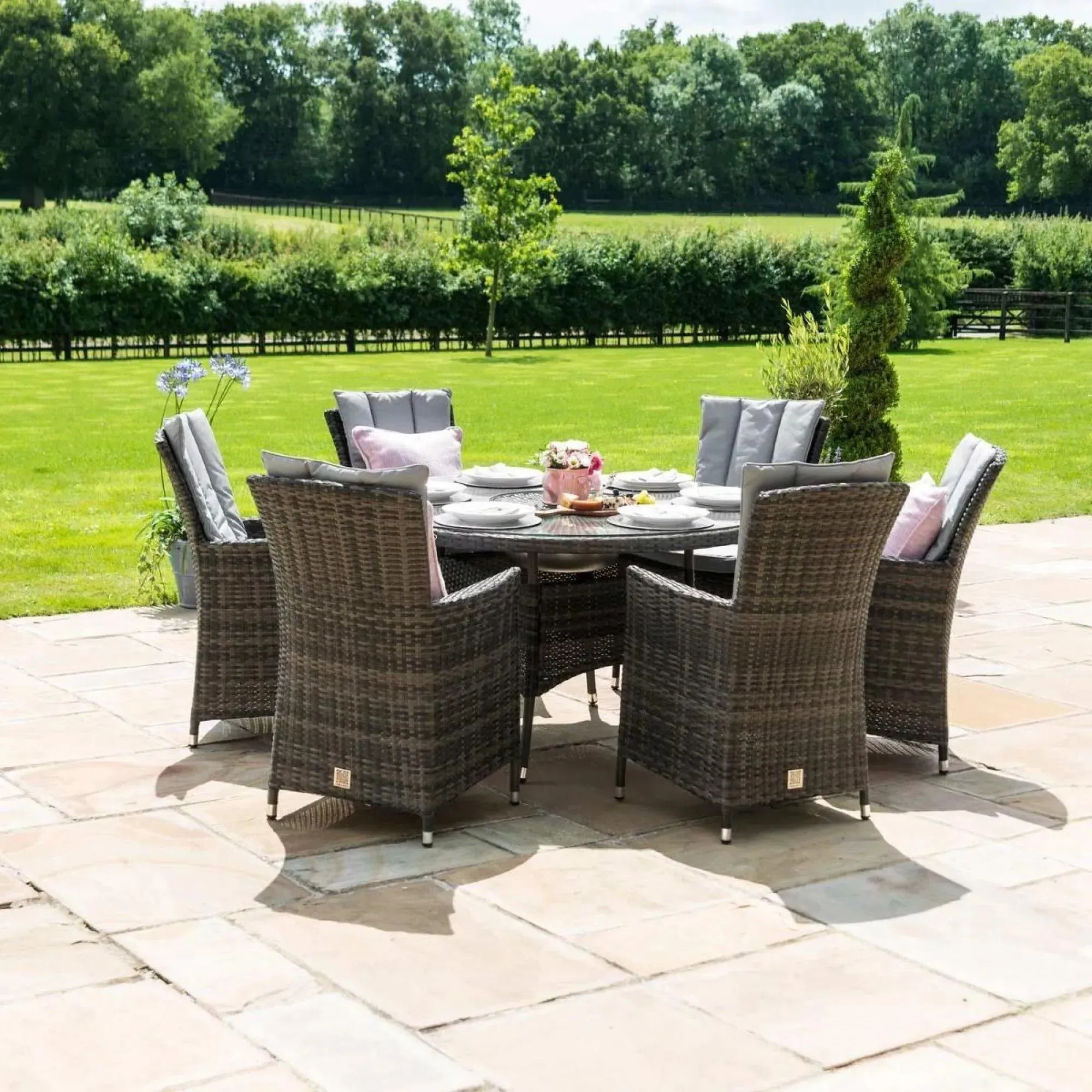 LA 6-Seater Round Dining Set with Ice Bucket - Grey, Rattan