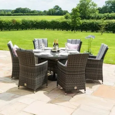 LA 6-Seater Round Dining Set with Ice Bucket - Grey, Rattan