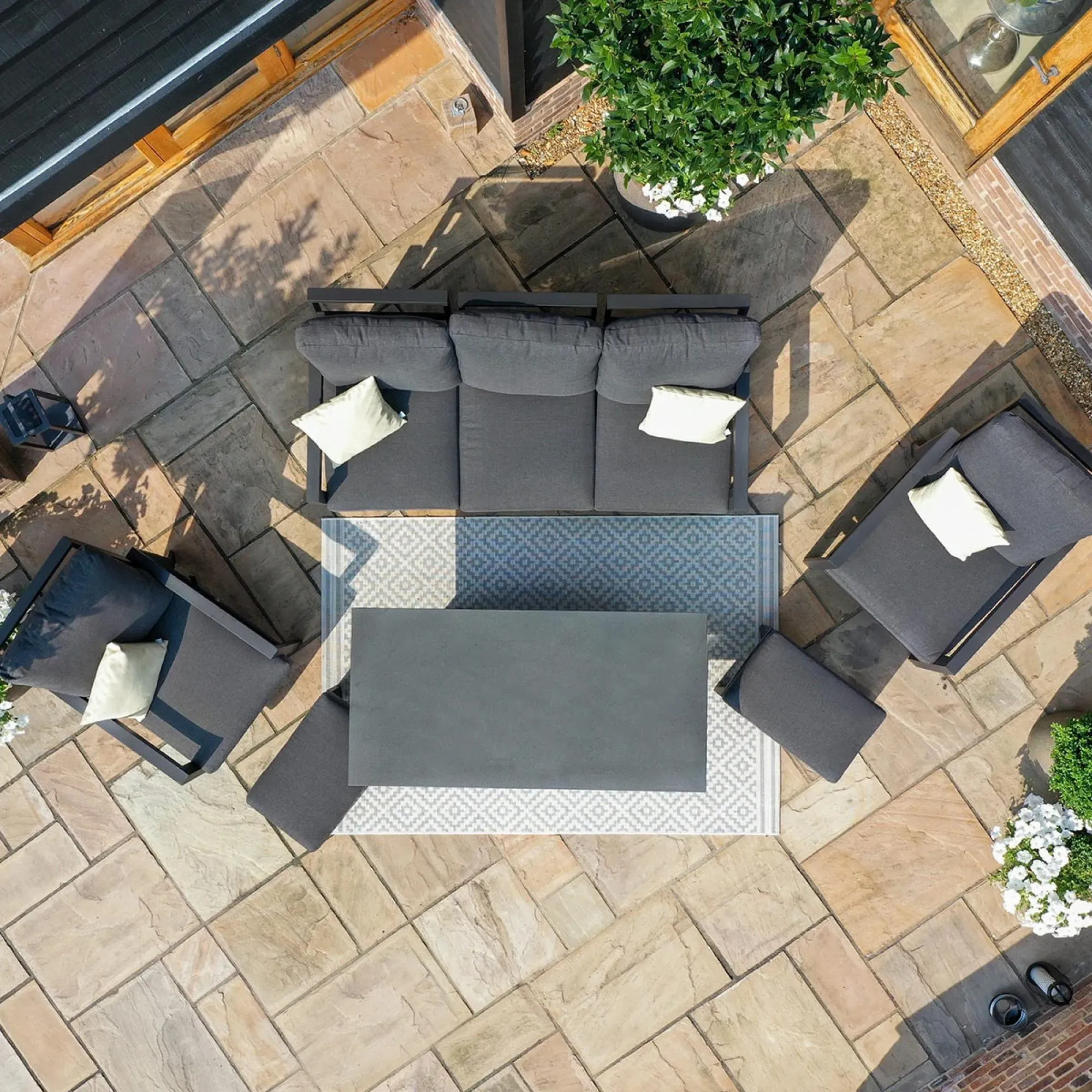 Manhattan 3-Seater Reclining Garden Sofa Set with Rising Table - Grey