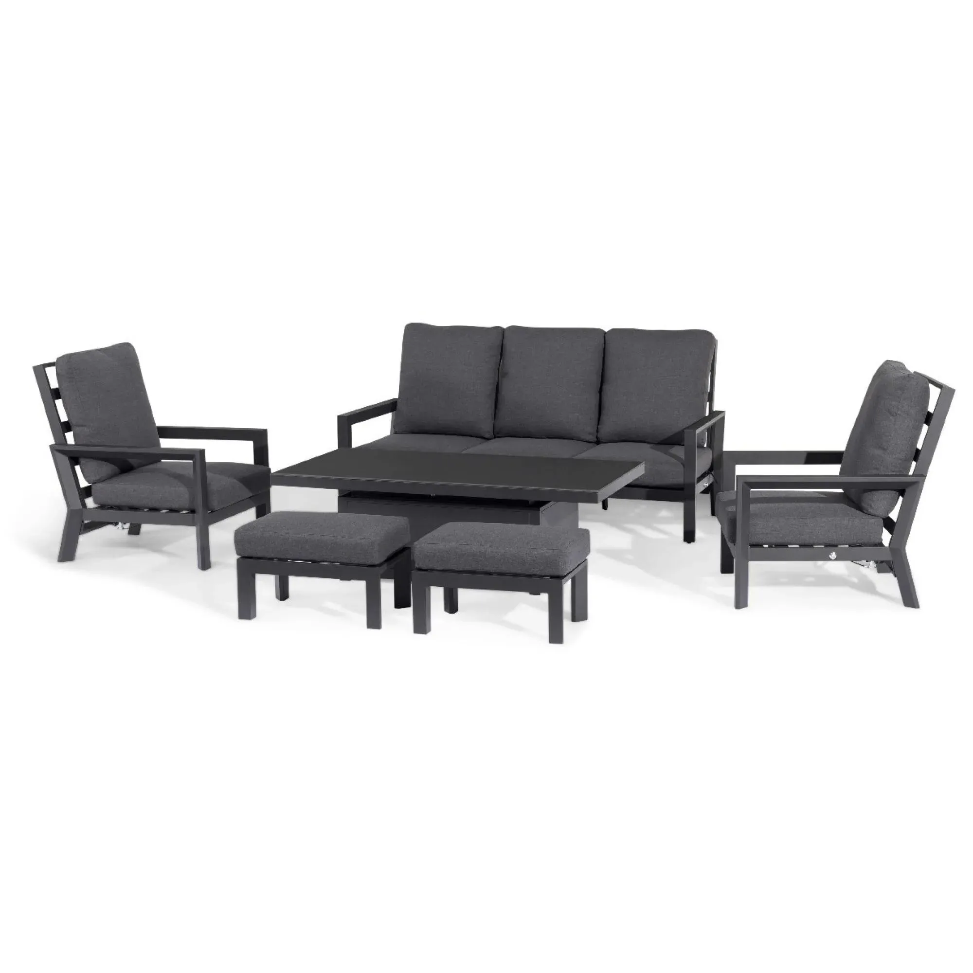 Manhattan 3-Seater Reclining Garden Sofa Set with Rising Table - Grey